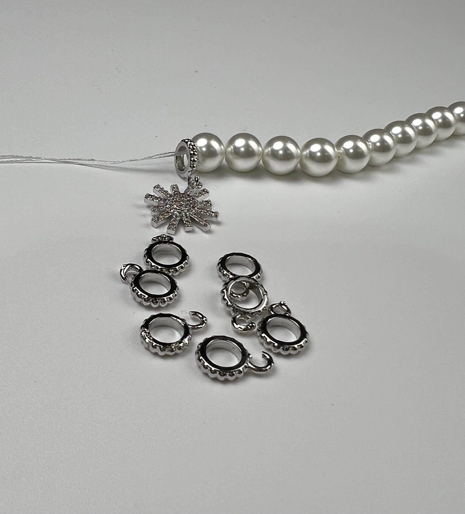 Charm holder Circle bail with open ring pendant holder 8mm 1 piece Rhodium Silver