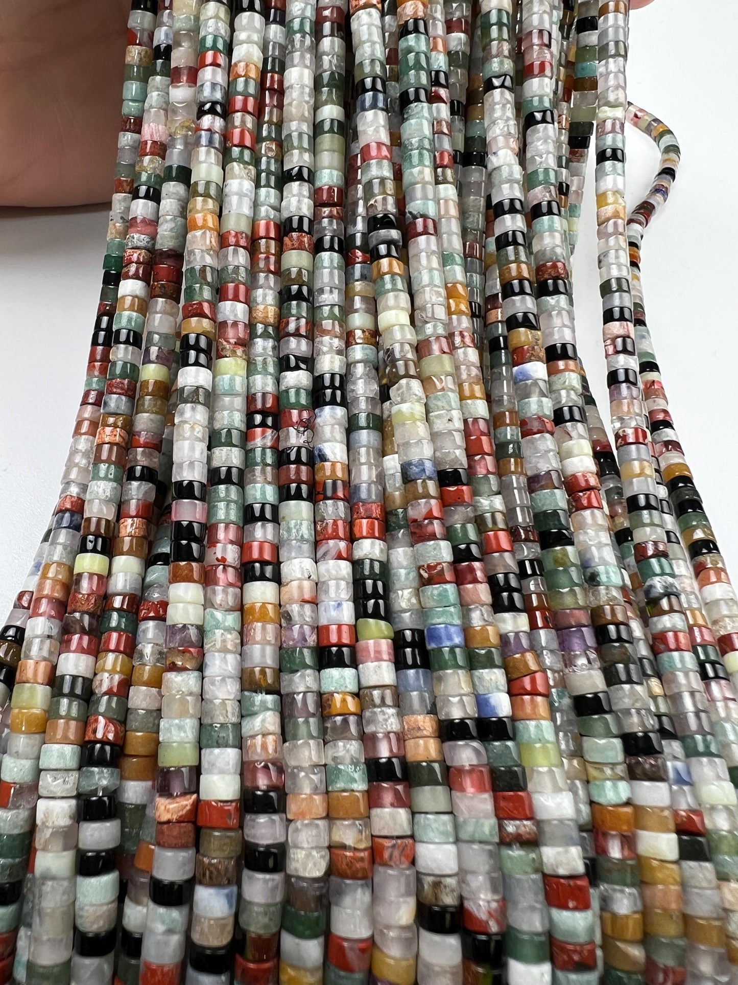 Natural Multi Gemstone Heishi Whhel tyre 4-4.5m roundel mix beads 15” full strand