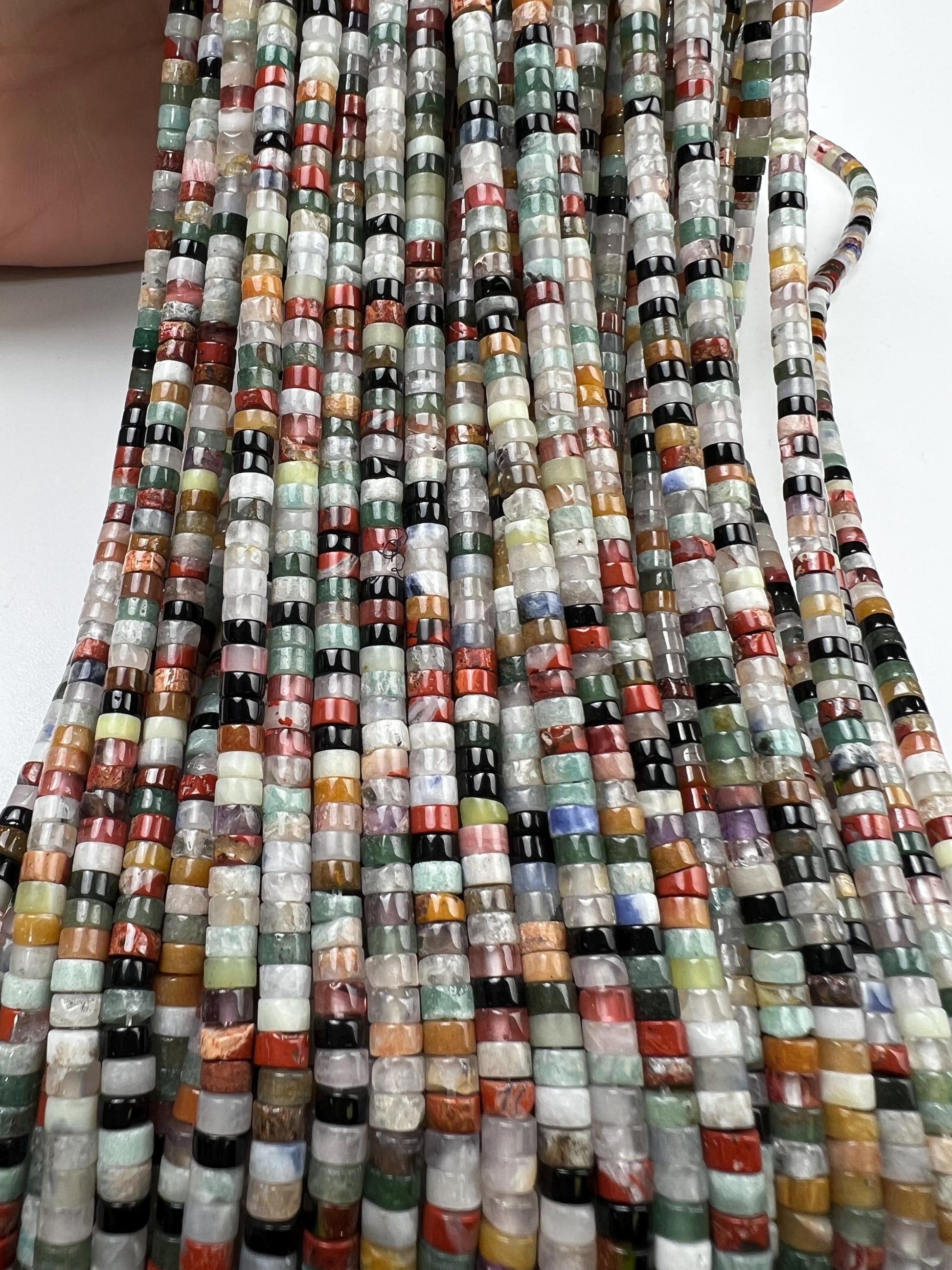 Natural Multi Gemstone Heishi Whhel tyre 4-4.5m roundel mix beads 15” full strand