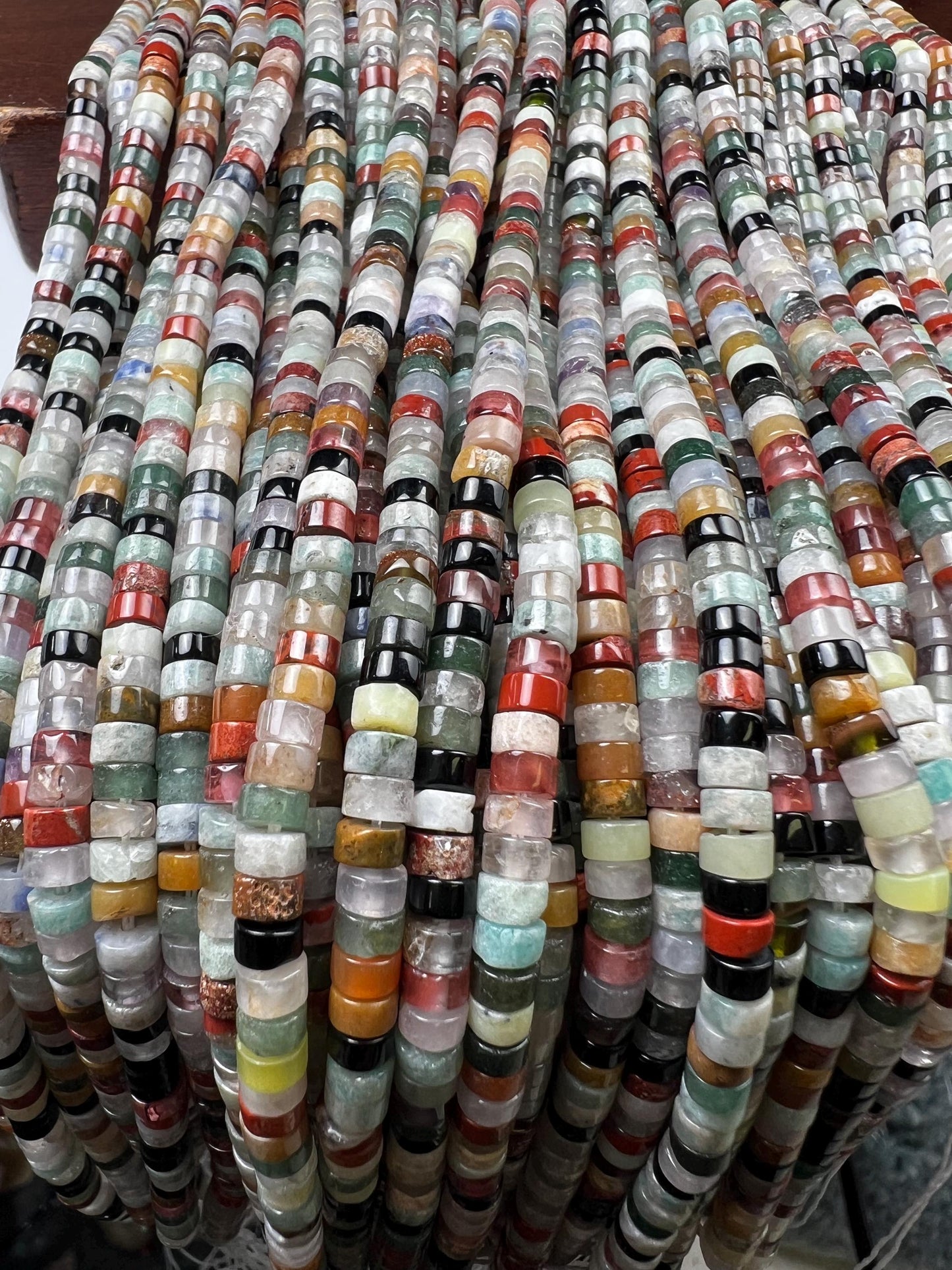 Natural Multi Gemstone Heishi Whhel tyre 4-4.5m roundel mix beads 15” full strand