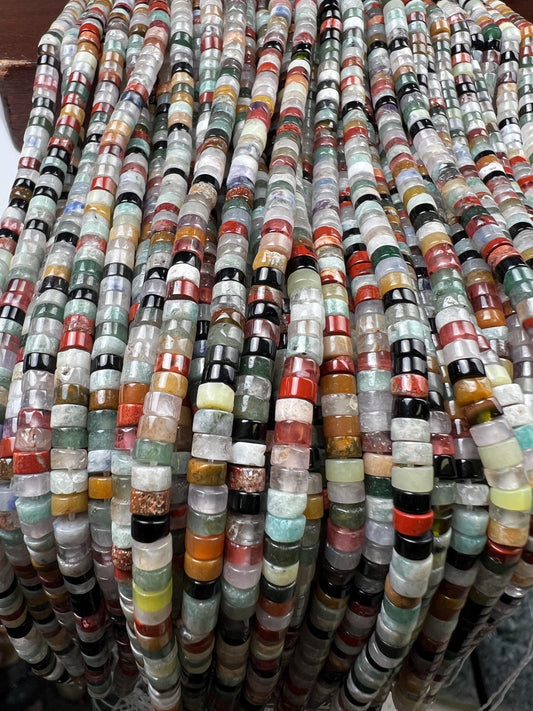 Natural Multi Gemstone Heishi Whhel tyre 4-4.5m roundel mix beads 15” full strand