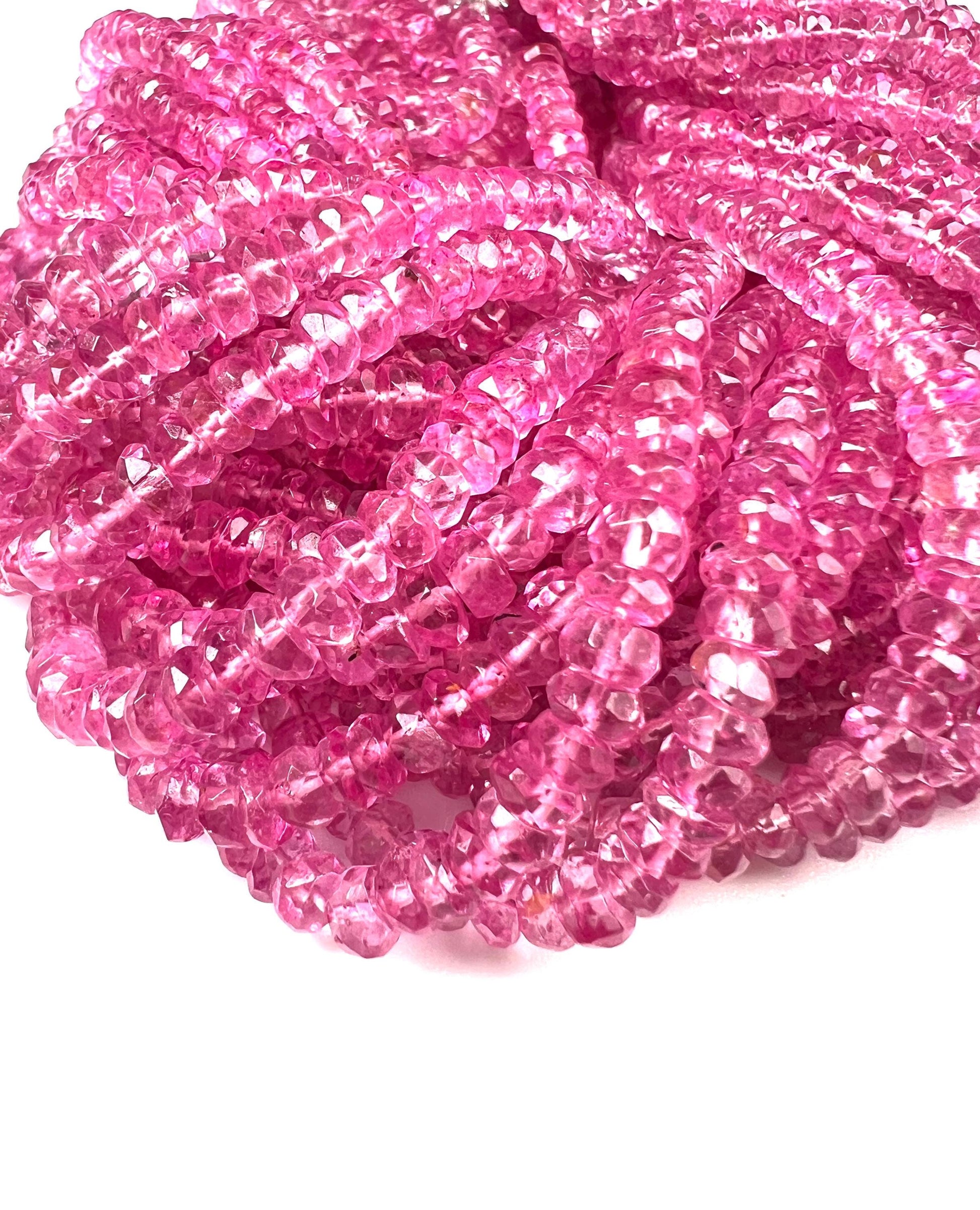 Genuine Pink Topaz Fuchsia pink Faceted Rondelle Gemstone Beads AAA quality sweet deep pink magenta beads for jewelry making 6”, 12” strand