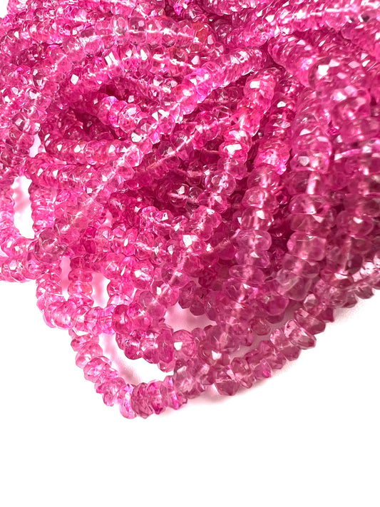 Genuine Pink Topaz Fuchsia pink Faceted Rondelle Gemstone Beads AAA quality sweet deep pink magenta beads for jewelry making 6”, 12” strand