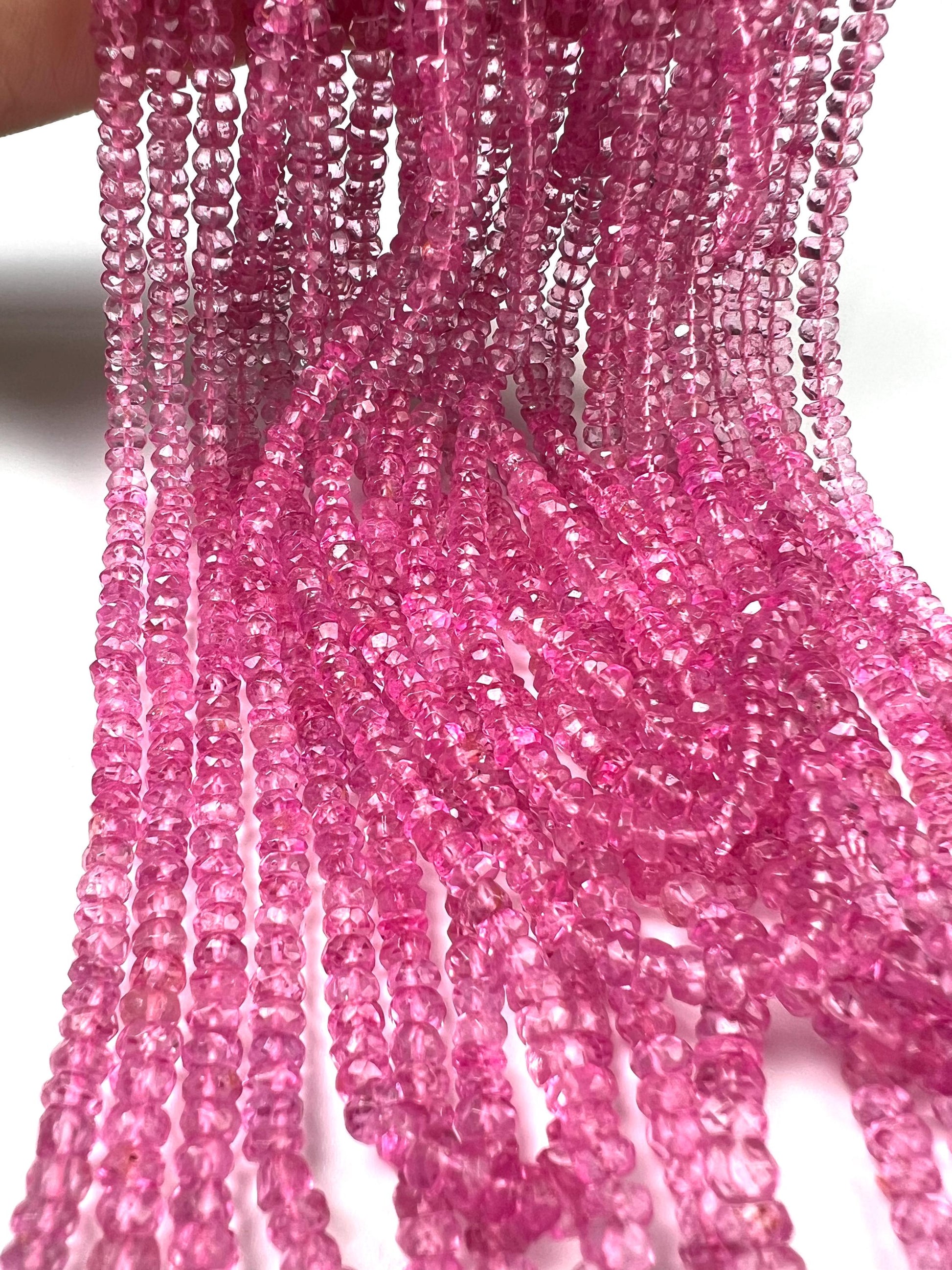 Genuine Pink Topaz Fuchsia pink Faceted Rondelle Gemstone Beads AAA quality sweet deep pink magenta beads for jewelry making 6”, 12” strand