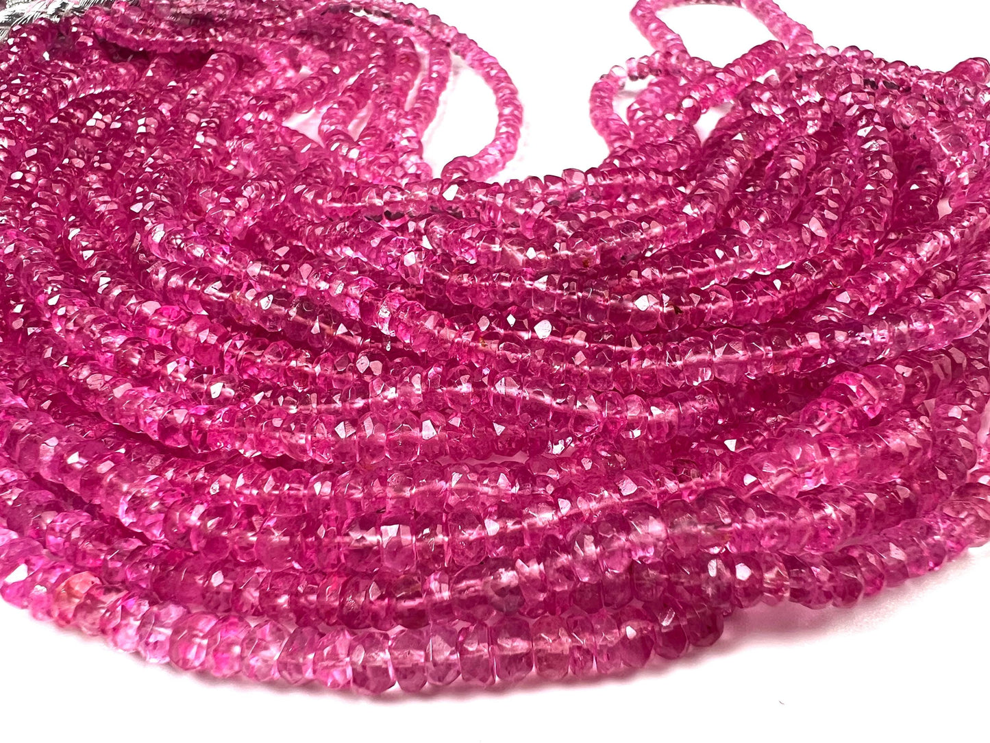 Genuine Pink Topaz Fuchsia pink Faceted Rondelle Gemstone Beads AAA quality sweet deep pink magenta beads for jewelry making 6”, 12” strand