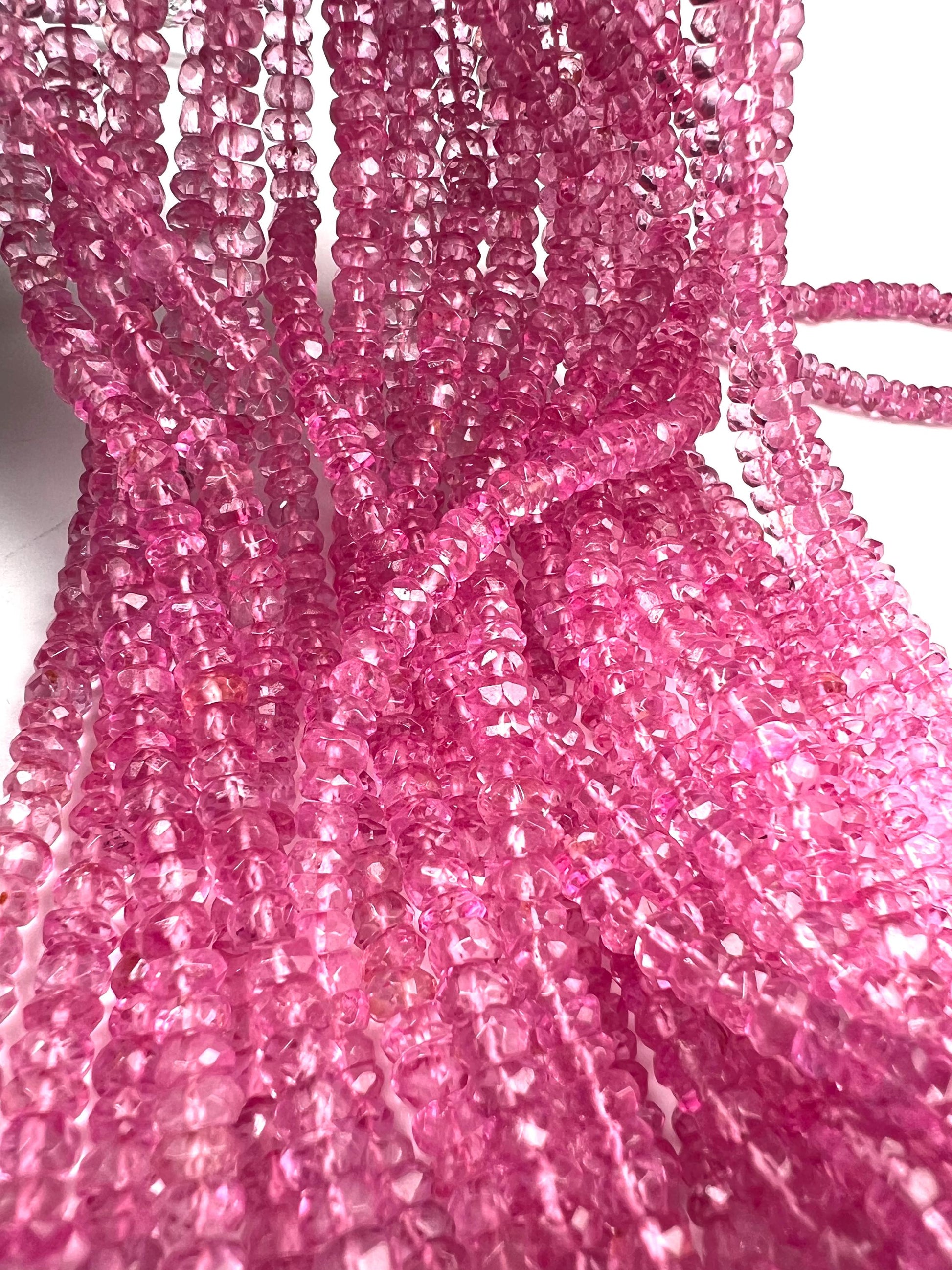 Genuine Pink Topaz Fuchsia pink Faceted Rondelle Gemstone Beads AAA quality sweet deep pink magenta beads for jewelry making 6”, 12” strand