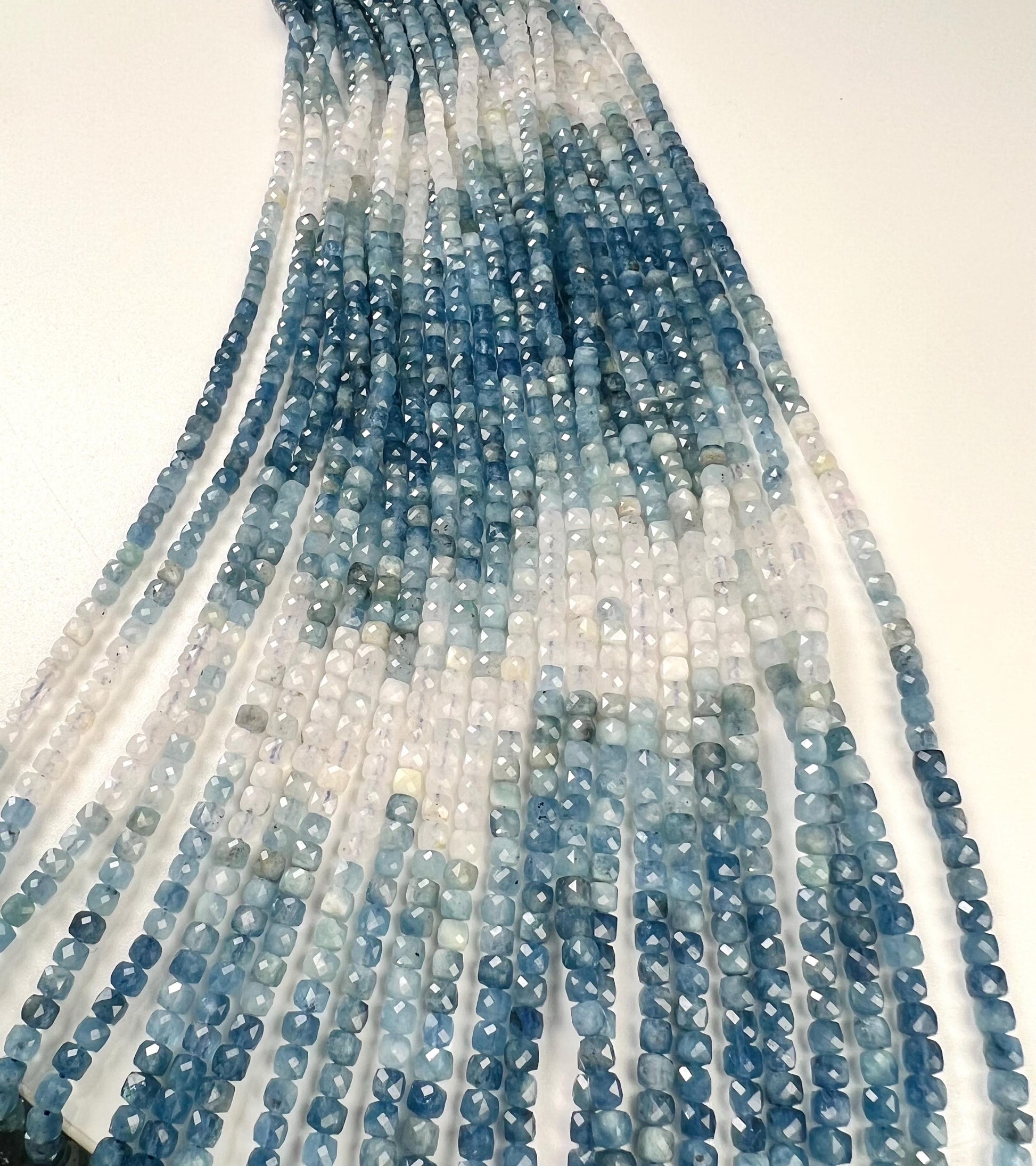 Natural Aquamarine Faceted Square cube shape Jewelry Making blue shaded beads 4-4.5mm 14” full Strand