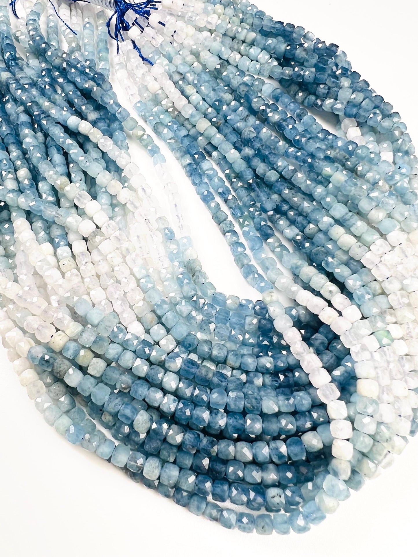 Natural Aquamarine Faceted Square cube shape Jewelry Making blue shaded beads 4-4.5mm 14” full Strand