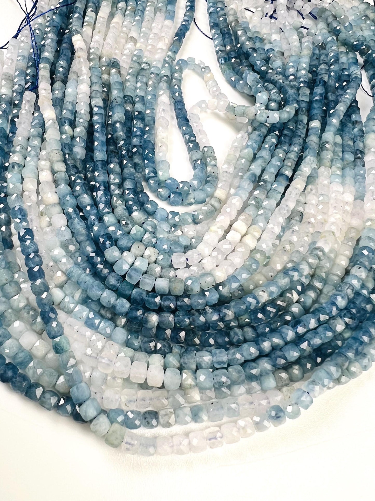 Natural Aquamarine Faceted Square cube shape Jewelry Making blue shaded beads 4-4.5mm 14” full Strand