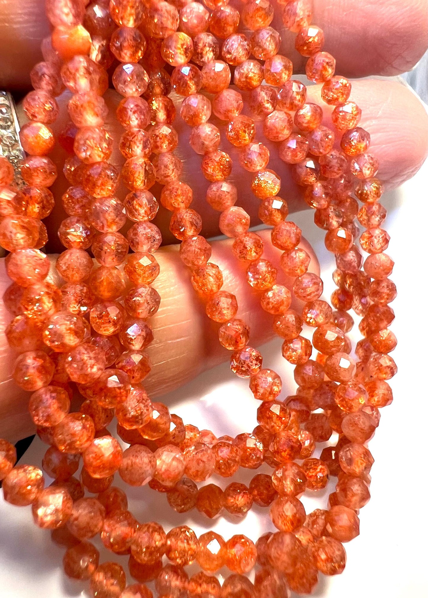 Natural Sunstone 3.5mm Faceted AAA Quality 925 Sterling Silver Necklace Birthday, Woman gift