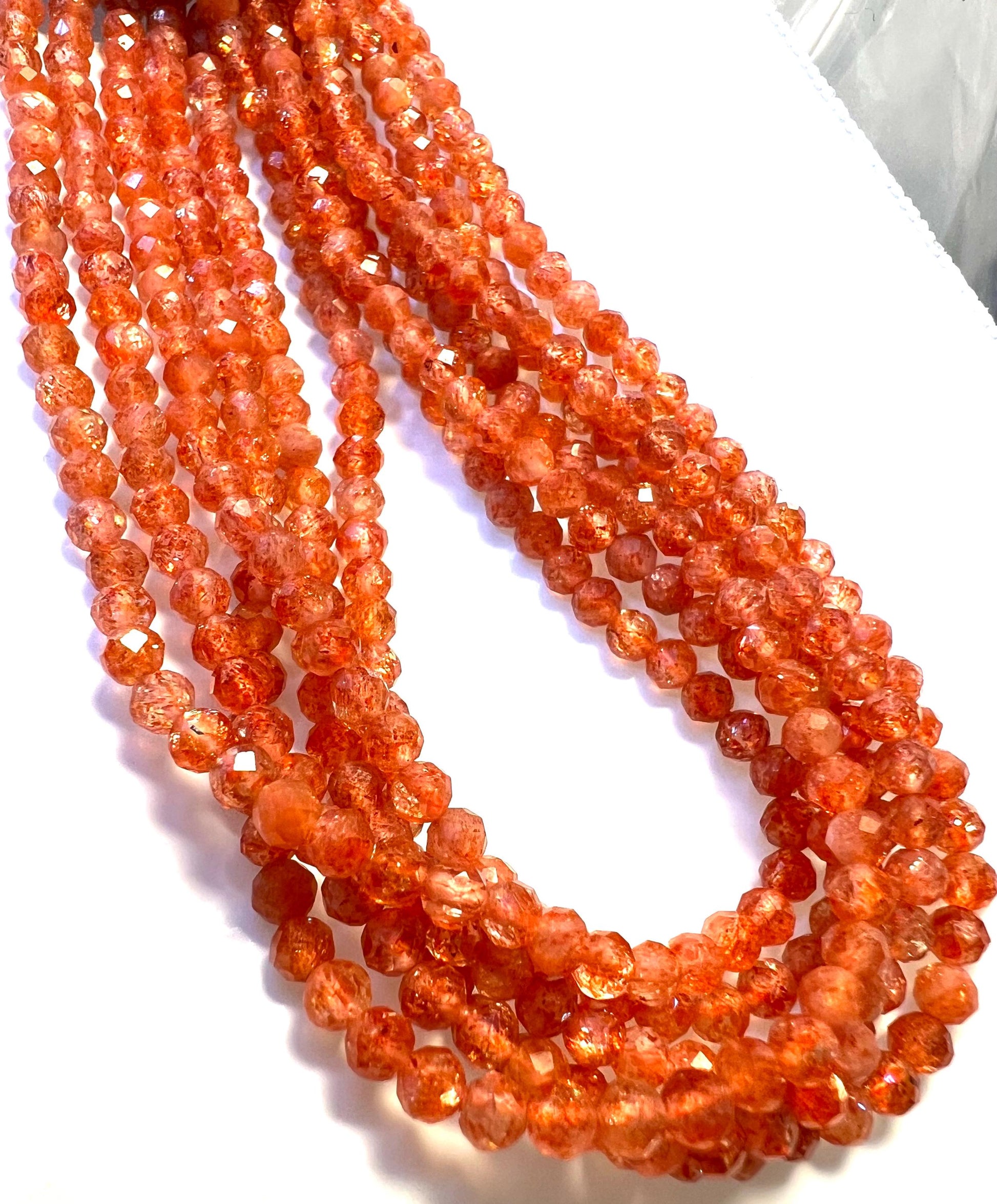 Natural Sunstone 3.5mm Faceted AAA Quality 925 Sterling Silver Necklace Birthday, Woman gift