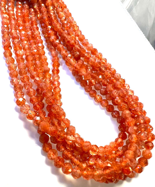 Natural Sunstone 3.5mm Faceted AAA Quality 925 Sterling Silver Necklace Birthday, Woman gift