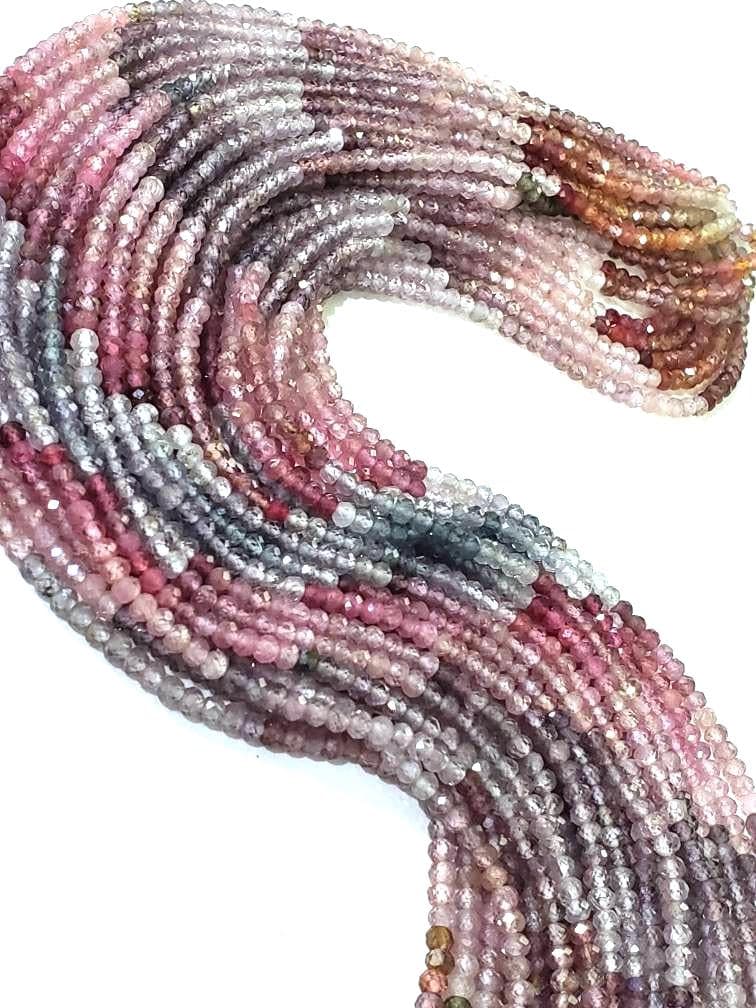 Multi Spinel Rondelle, Natural Multi Spinel Shaded AAA Micro Cut Faceted Roundel 3mm Jewelry Making Gemstone Beads 12.25""