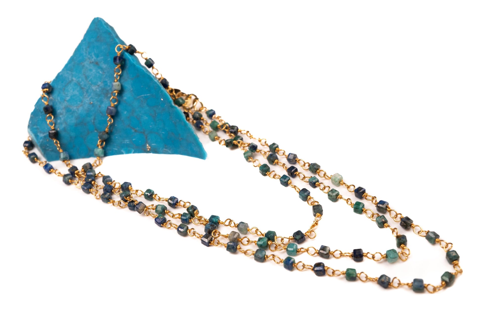 Chrysocolla square cube shape Wire Wrapped handmade gold gold Necklace, choker, layering , Holiday Gift, 14"- 30". Very beautiful