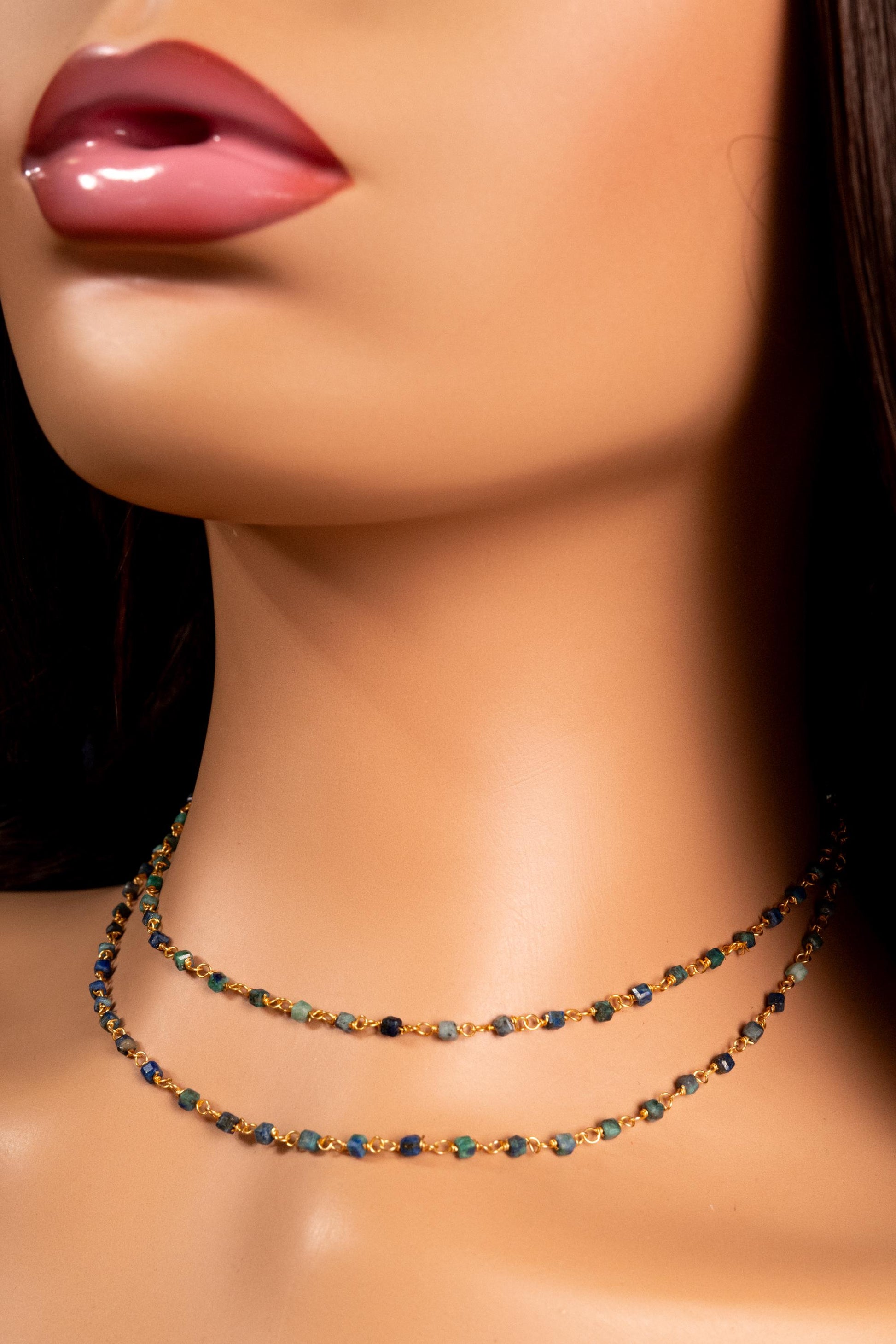 Chrysocolla square cube shape Wire Wrapped handmade gold gold Necklace, choker, layering , Holiday Gift, 14"- 30". Very beautiful