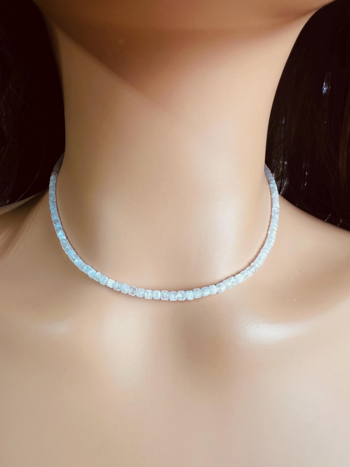 Natural Moonstone square Cube Silver white Necklace for Man and woman, minimalist chakra healing gift