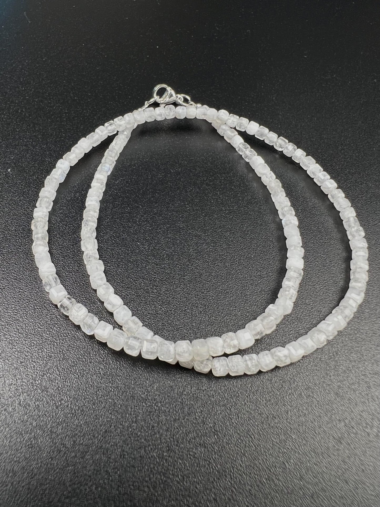 Natural Moonstone square Cube Silver white Necklace for Man and woman, minimalist chakra healing gift