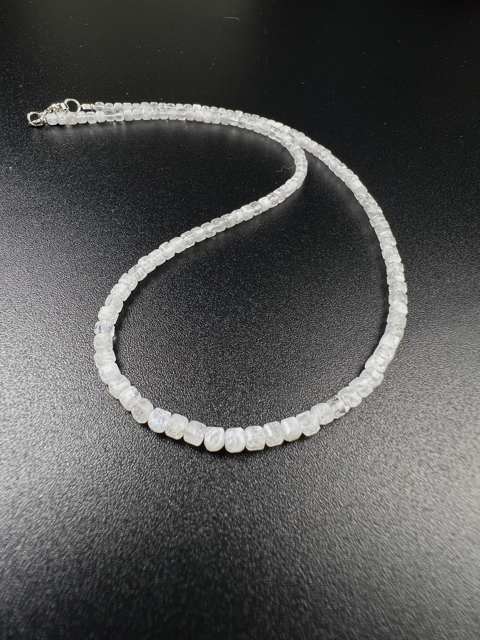 Natural Moonstone square Cube Silver white Necklace for Man and woman, minimalist chakra healing gift