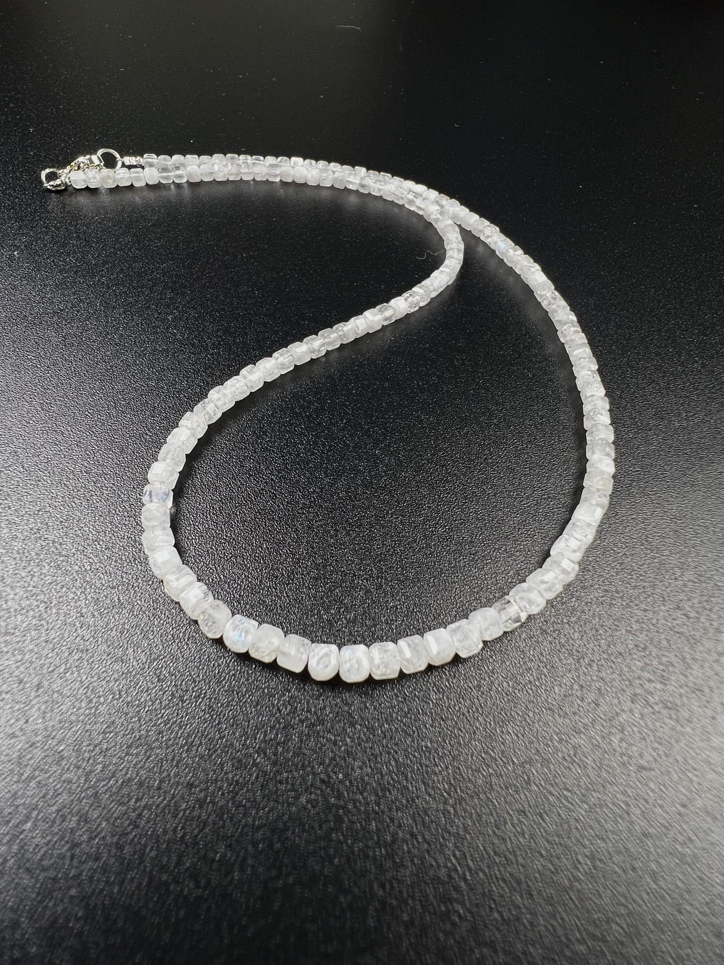 Natural Moonstone square Cube Silver white Necklace for Man and woman, minimalist chakra healing gift