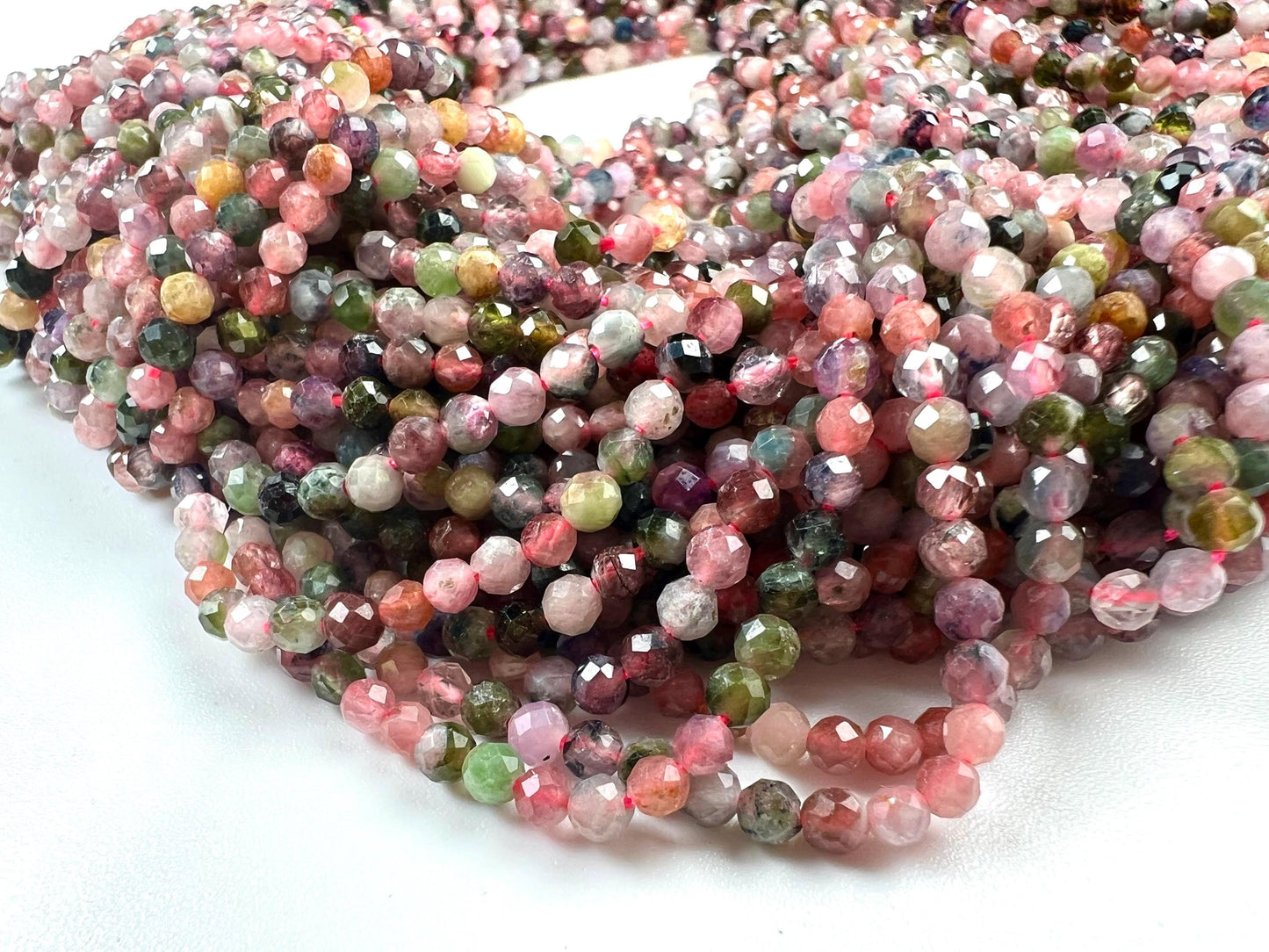 Natural multi Tourmaline 3mm faceted bead round for Jewely making 14.5” full strand 125 pieces beads