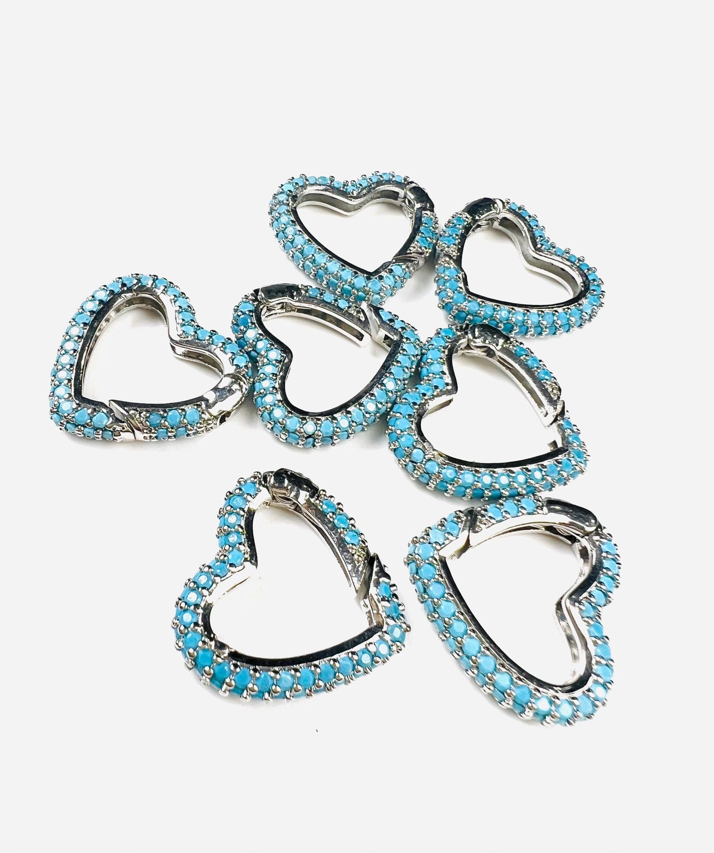 Turquoise Heart shape Carabiner push in open Clasp double sided turquoise setting Jewelry making fancy heart clasp 1pc, 15mm