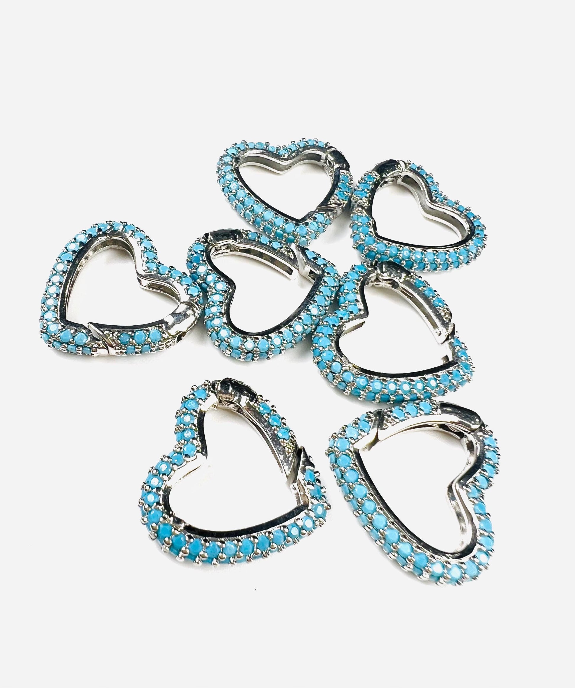 Turquoise Heart shape Carabiner push in open Clasp double sided turquoise setting Jewelry making fancy heart clasp 1pc, 15mm