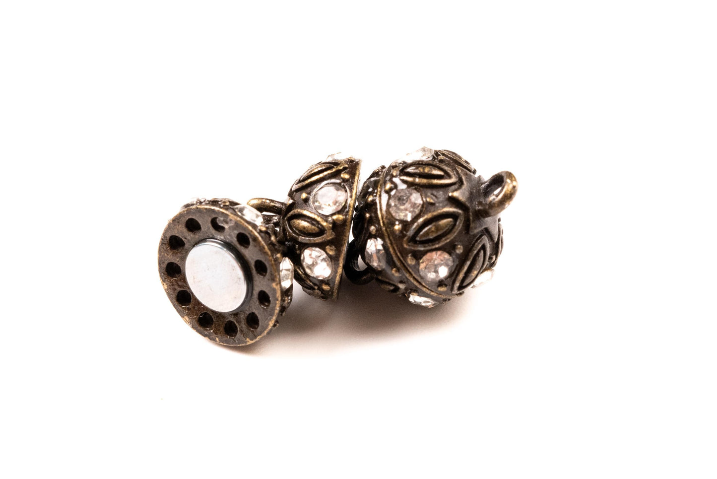 2 sets Silver, Gold, Antique Bronze 12mm Ball clasp with Rhinestone crystal setting, jewelry making Mag Ball clasp. 2 pcs sets