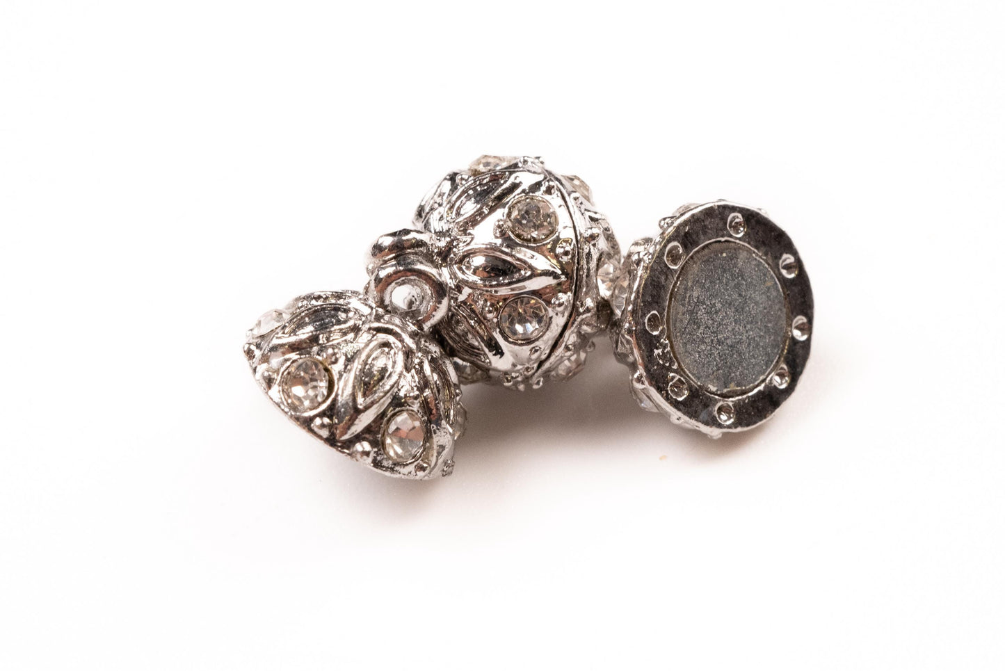2 sets Silver, Gold, Antique Bronze 12mm Ball clasp with Rhinestone crystal setting, jewelry making Mag Ball clasp. 2 pcs sets