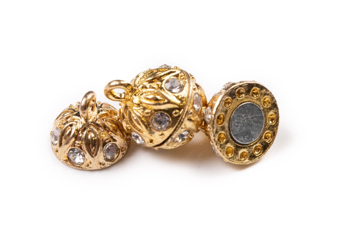 2 sets Silver, Gold, Antique Bronze 12mm Ball clasp with Rhinestone crystal setting, jewelry making Mag Ball clasp. 2 pcs sets