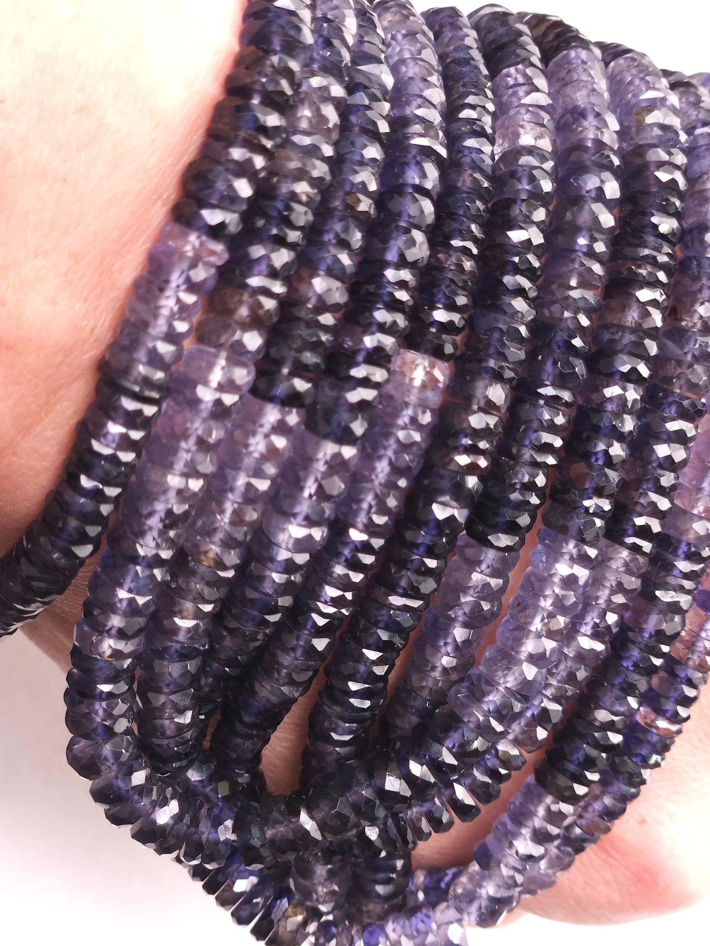 Natural Iolite Micro Faceted heishi wheel tyre beads, shaded denim blue beautiful Rare Gemstone 6.5-8mm Jewelry making beads 7”,14”
