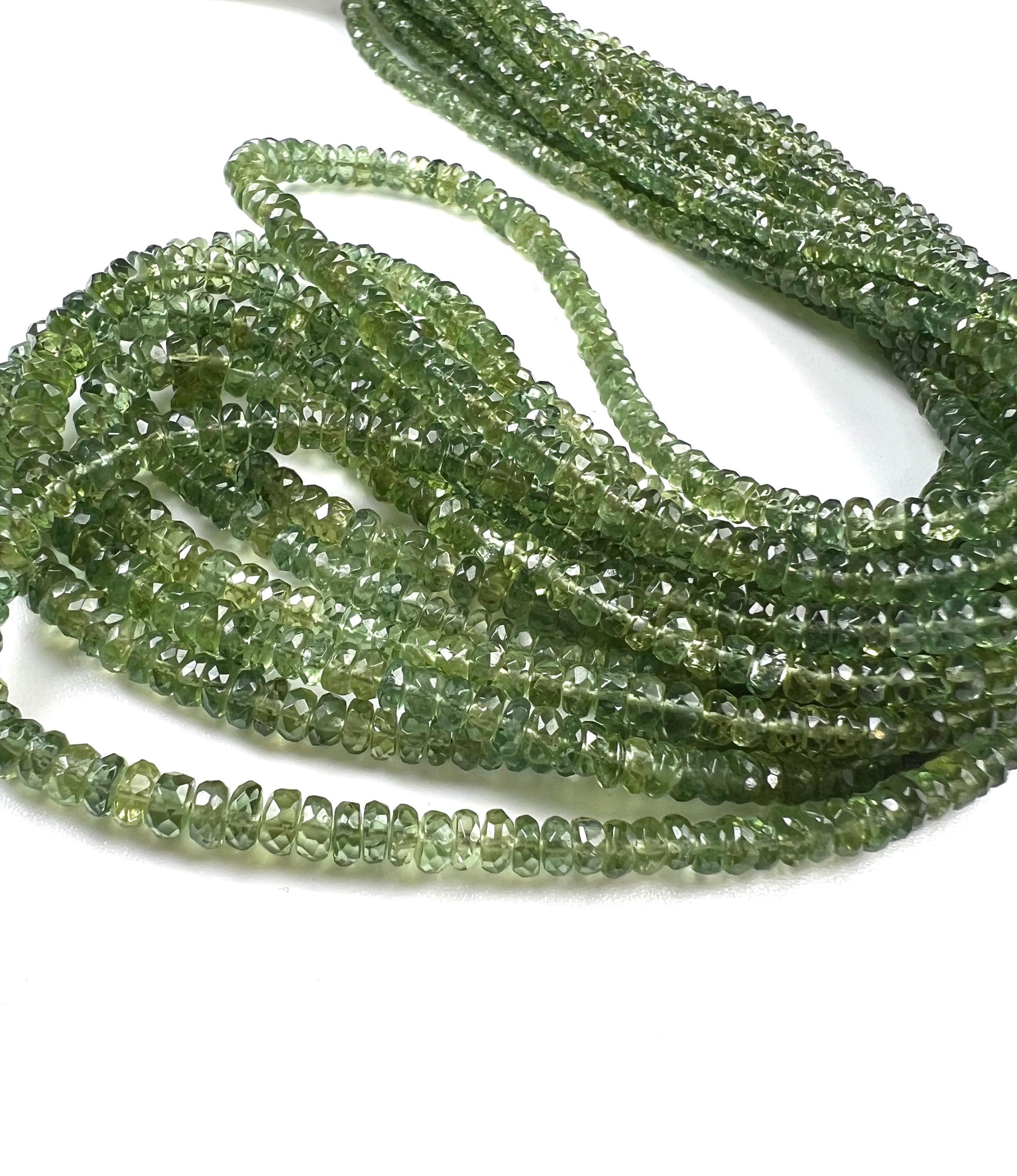 Natural Green Apatite 3-4.5 faceted roundel beads for jewelry making beads 6.5",13" strand