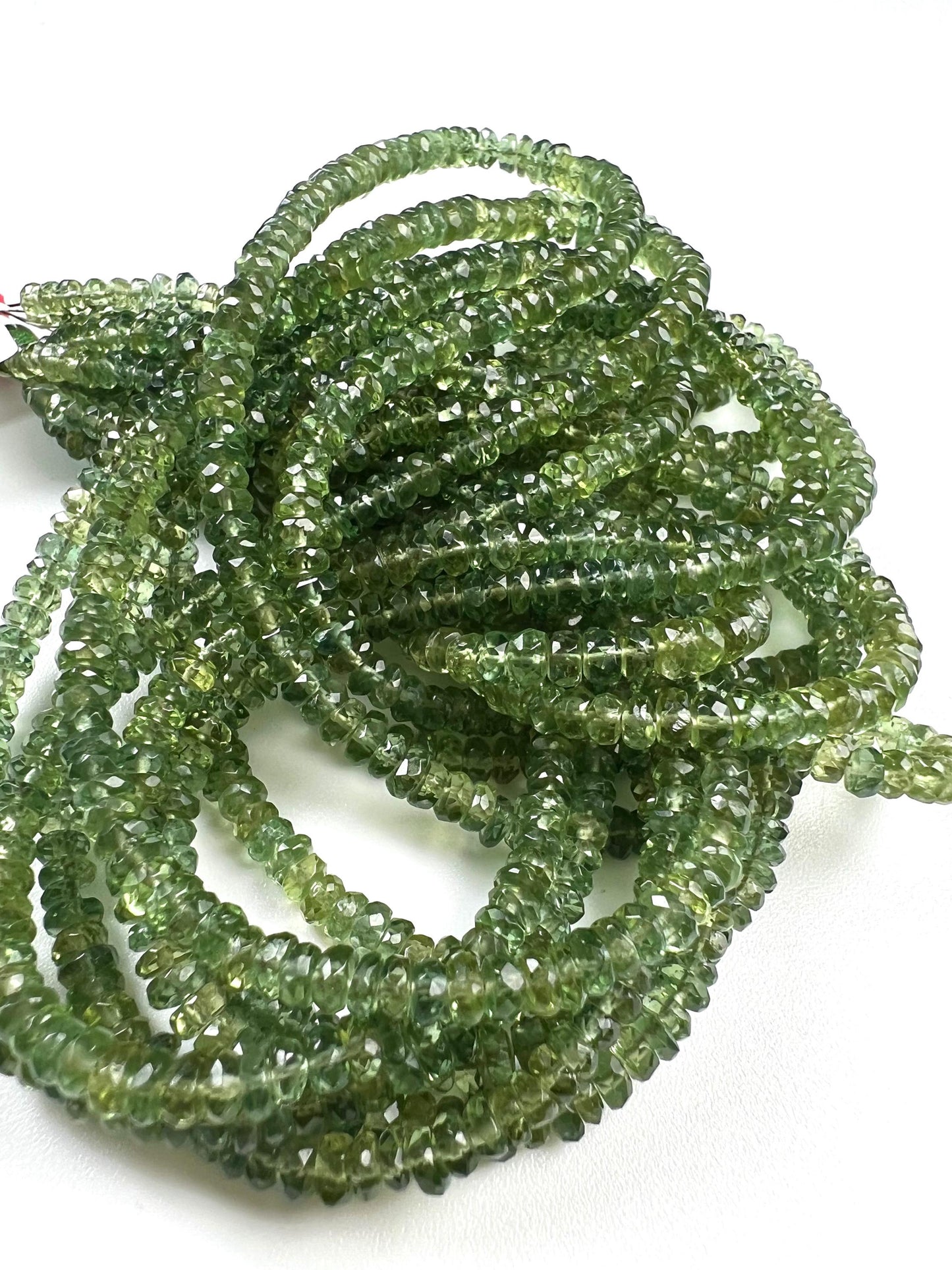 Natural Green Apatite 3-4.5 faceted roundel beads for jewelry making beads 6.5",13" strand
