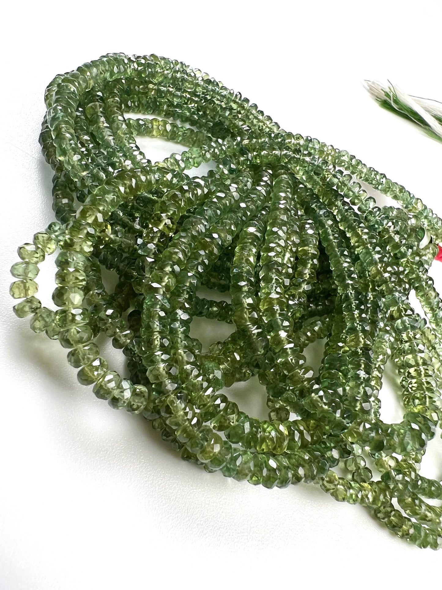 Natural Green Apatite 3-4.5 faceted roundel beads for jewelry making beads 6.5",13" strand
