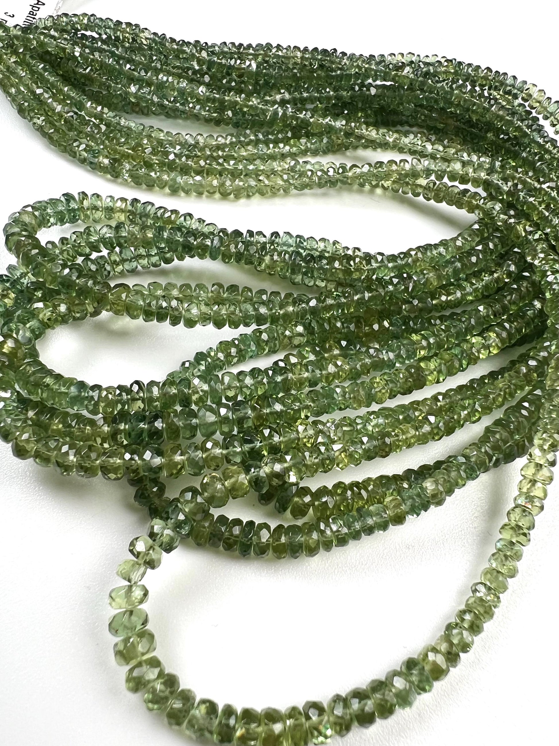 Natural Green Apatite 3-4.5 faceted roundel beads for jewelry making beads 6.5",13" strand