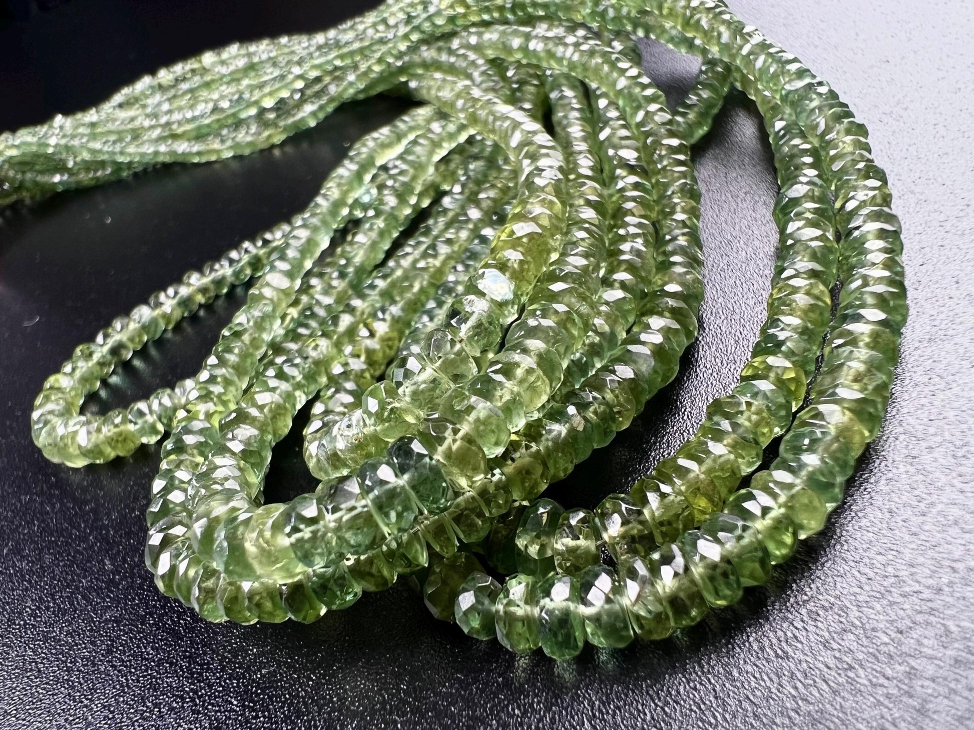 Natural Green Apatite 3-4.5 faceted roundel beads for jewelry making beads 6.5",13" strand