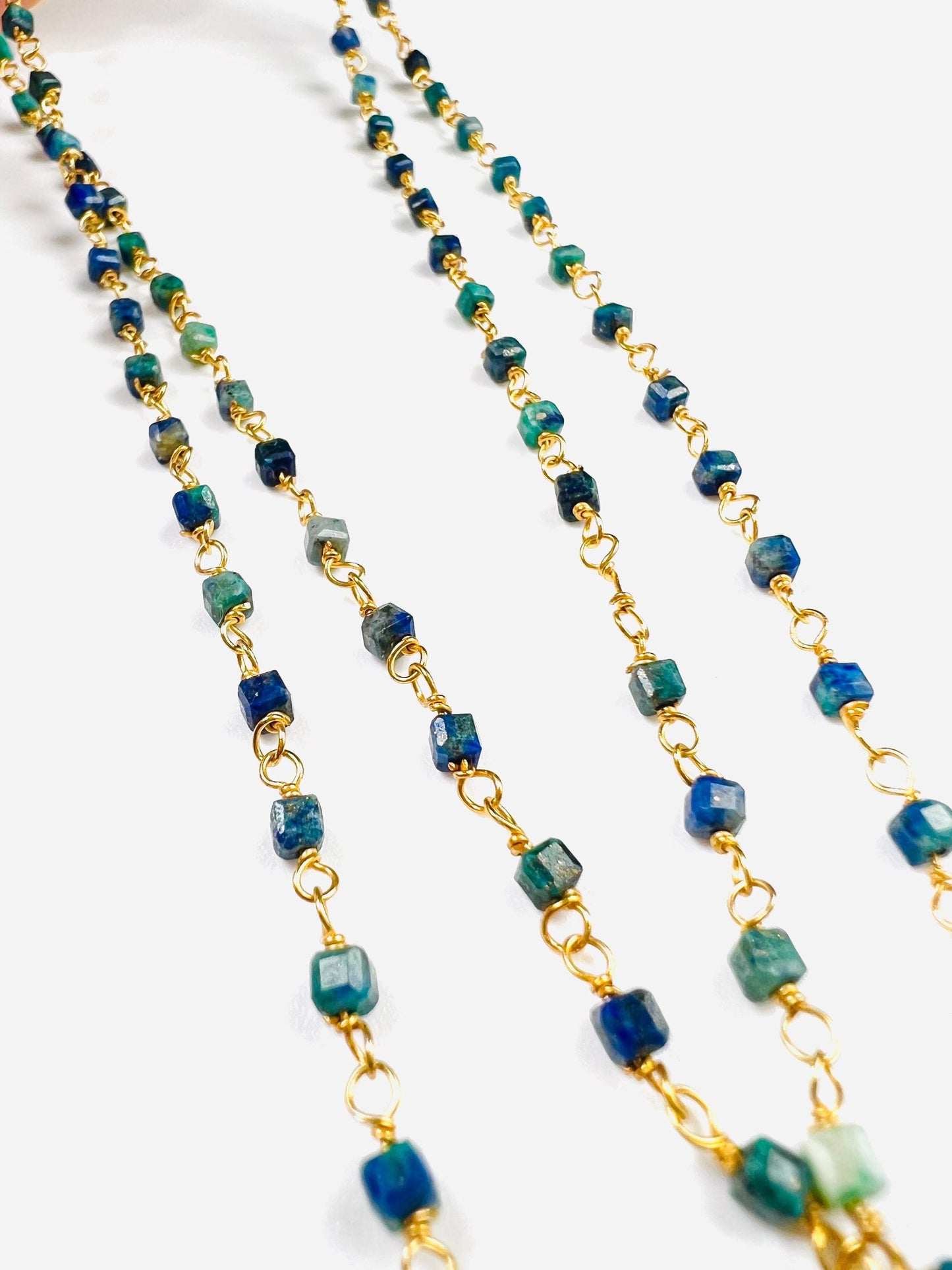 Chrysocolla square cube shape Wire Wrapped handmade gold gold Necklace, choker, layering , Holiday Gift, 14"- 30". Very beautiful