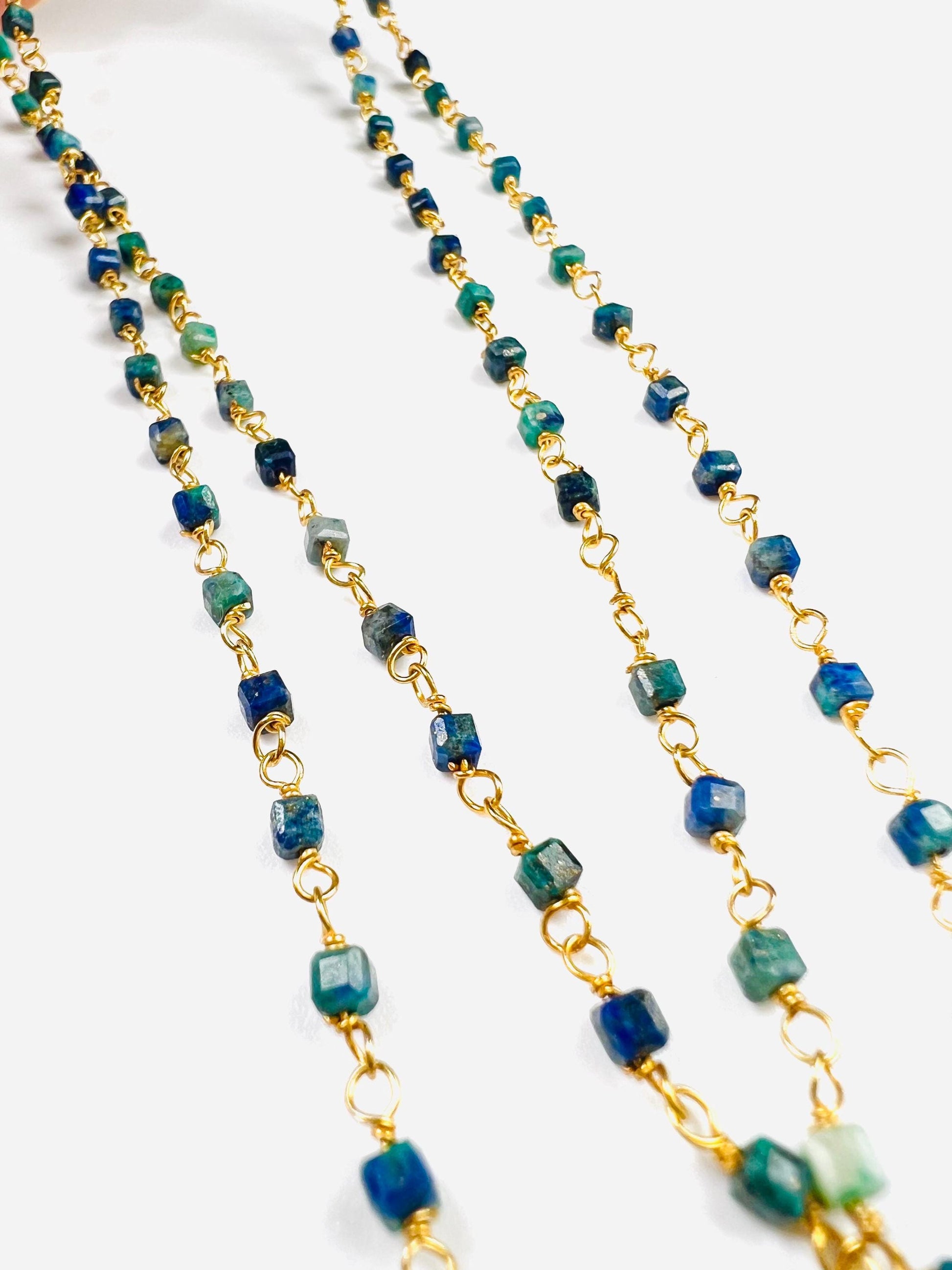 Chrysocolla square cube shape Wire Wrapped handmade gold gold Necklace, choker, layering , Holiday Gift, 14"- 30". Very beautiful