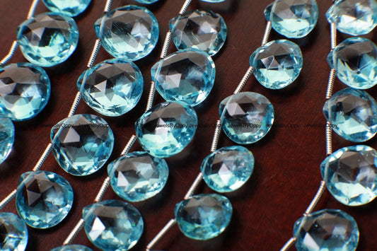 Swiss Blue Topaz cut Faceted Pear drop, Genuine AAA Quality Blue Topaz Faceted Heart Teardrop 12.5-13.5mm Cut Gemstone, December Birthstone