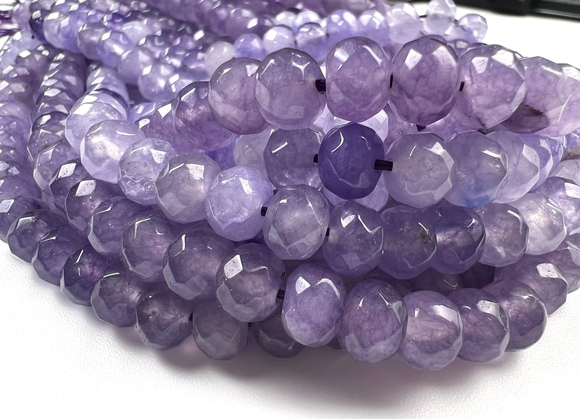 Lavender purple jade faceted Roundel 7.5mm beautiful violet shaded jewelry making beads 14” full strand