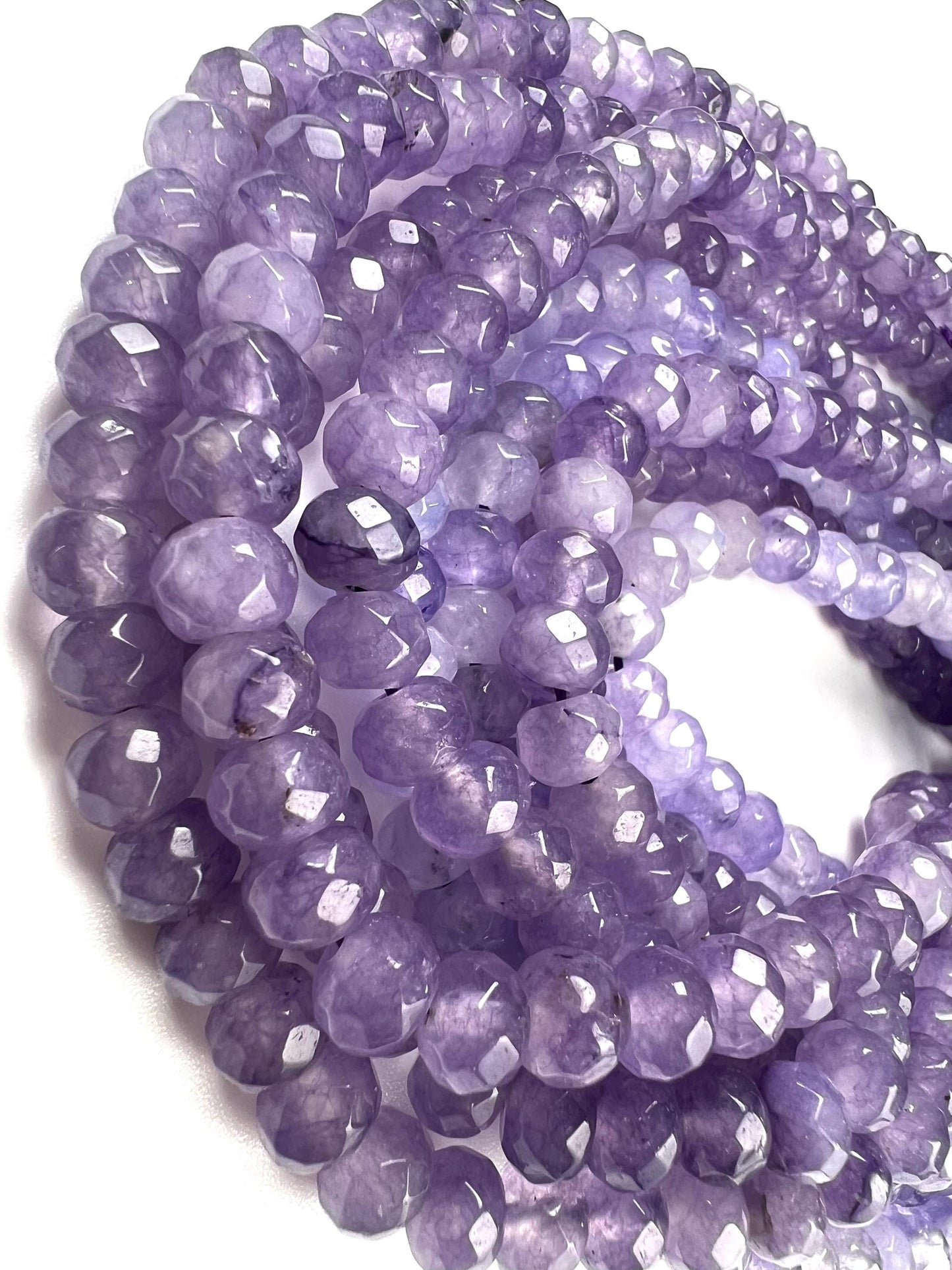 Lavender purple jade faceted Roundel 7.5mm beautiful violet shaded jewelry making beads 14” full strand