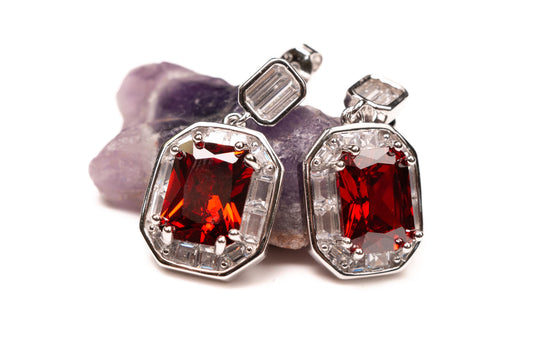Genuine Garnet Merlot Red 925 sterling silver 12x14mm prong CZ diamond around Post Earrings,Bridal, valentines Holiday Gift,