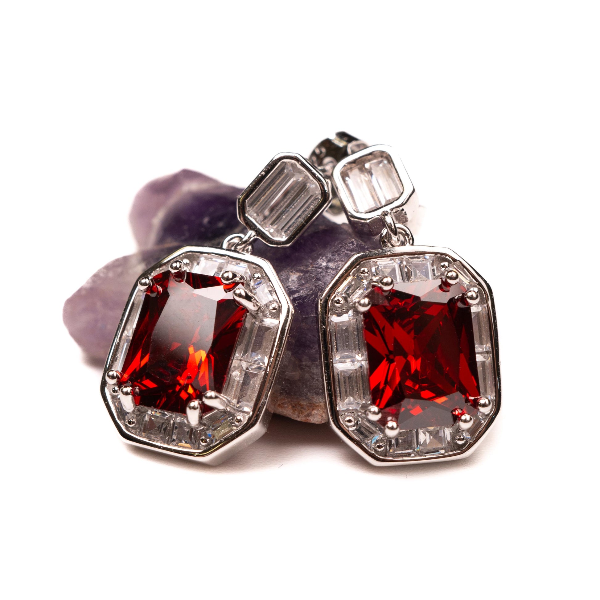 Genuine Garnet Merlot Red 925 sterling silver 12x14mm prong CZ diamond around Post Earrings,Bridal, valentines Holiday Gift,