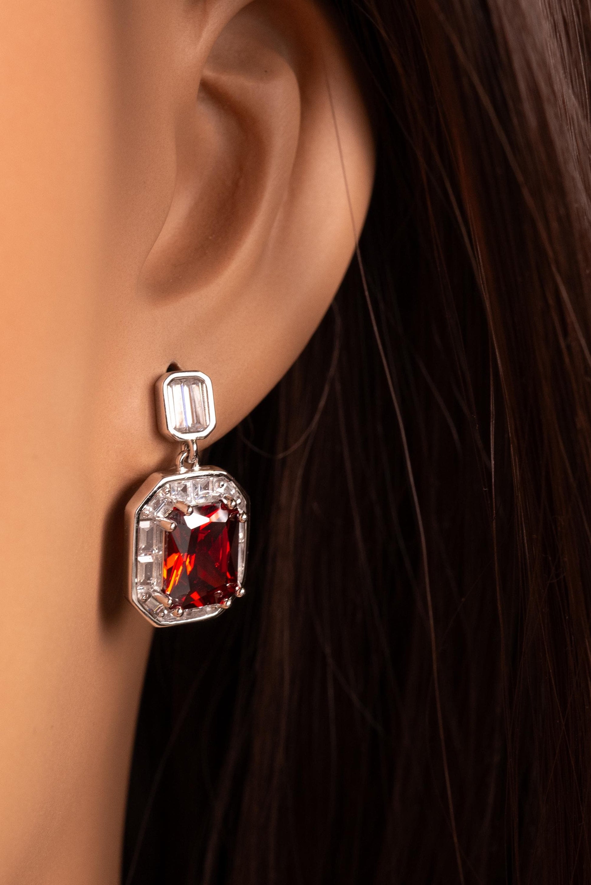Genuine Garnet Merlot Red 925 sterling silver 12x14mm prong CZ diamond around Post Earrings,Bridal, valentines Holiday Gift,