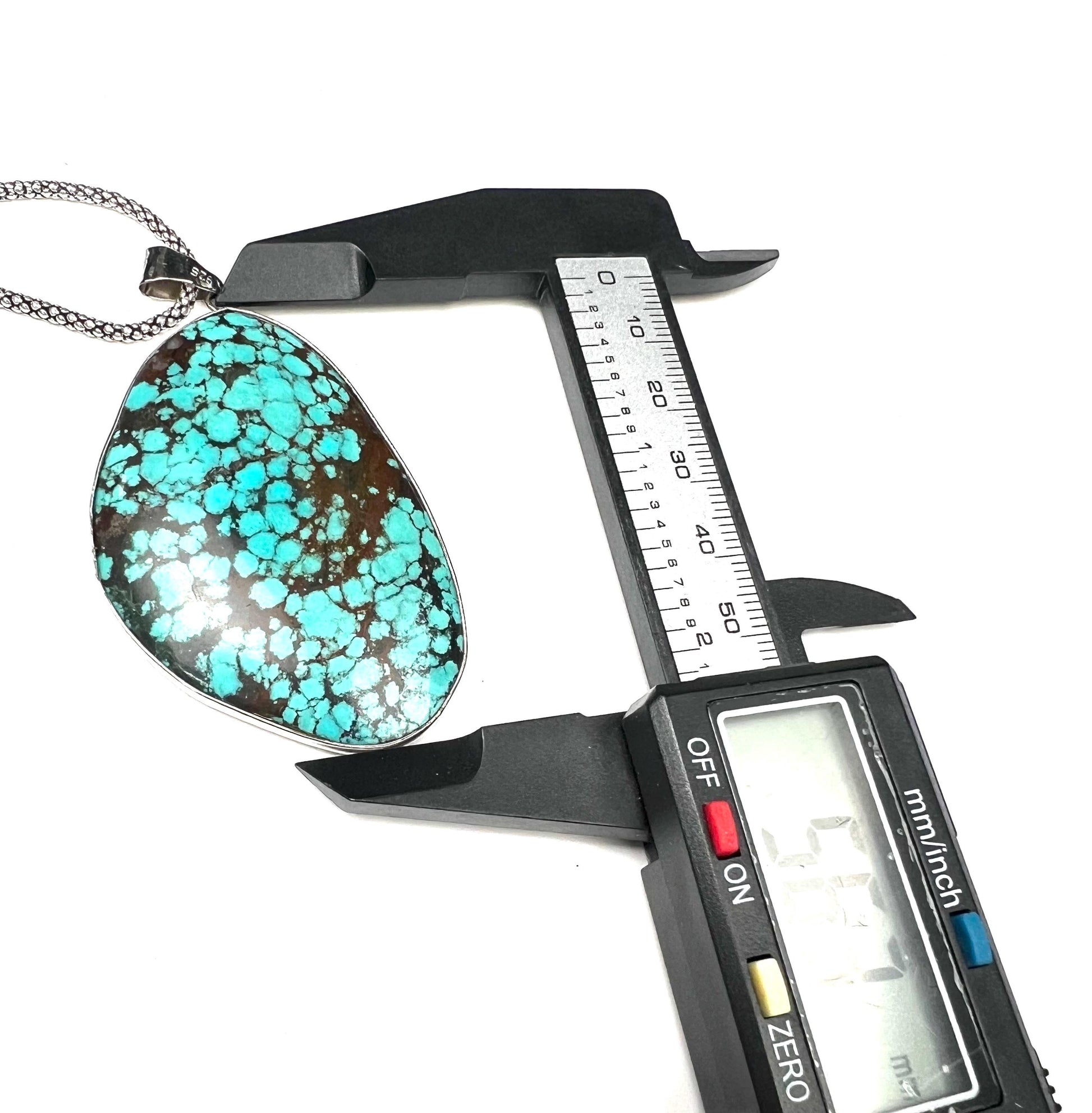 Natural Turquoise Pendant, Genuine AAA Tibetan Spiderweb Turquoise sterling Silver Bezel Pendant. Include rhodium chain vintage gift