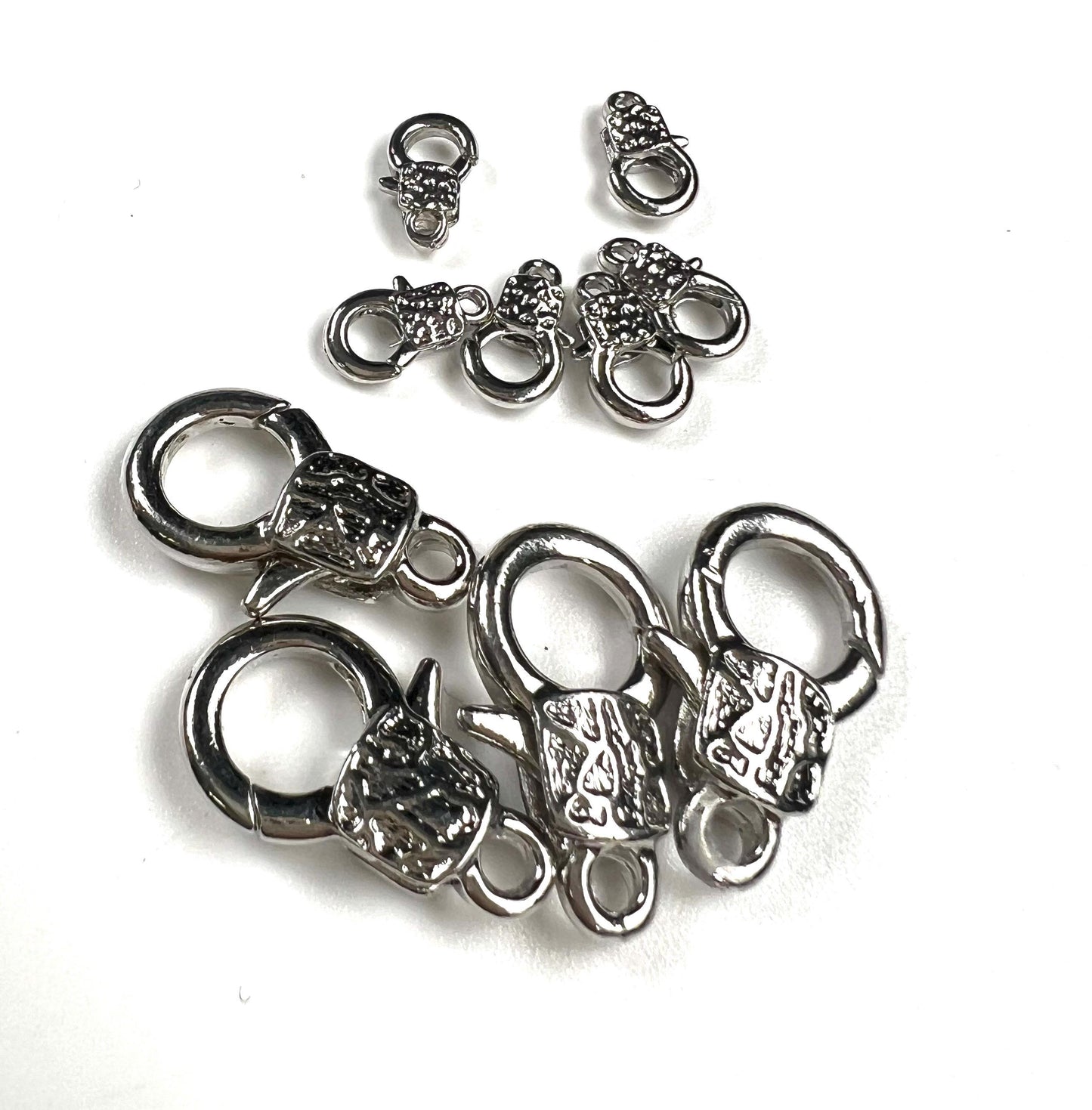 Fancy lobster claw clasp, both side art decorated 13x23mm Rhodium Silver Lobster Clasp, high quality, heavy duty, anti tarnish 1 Pc or bulk