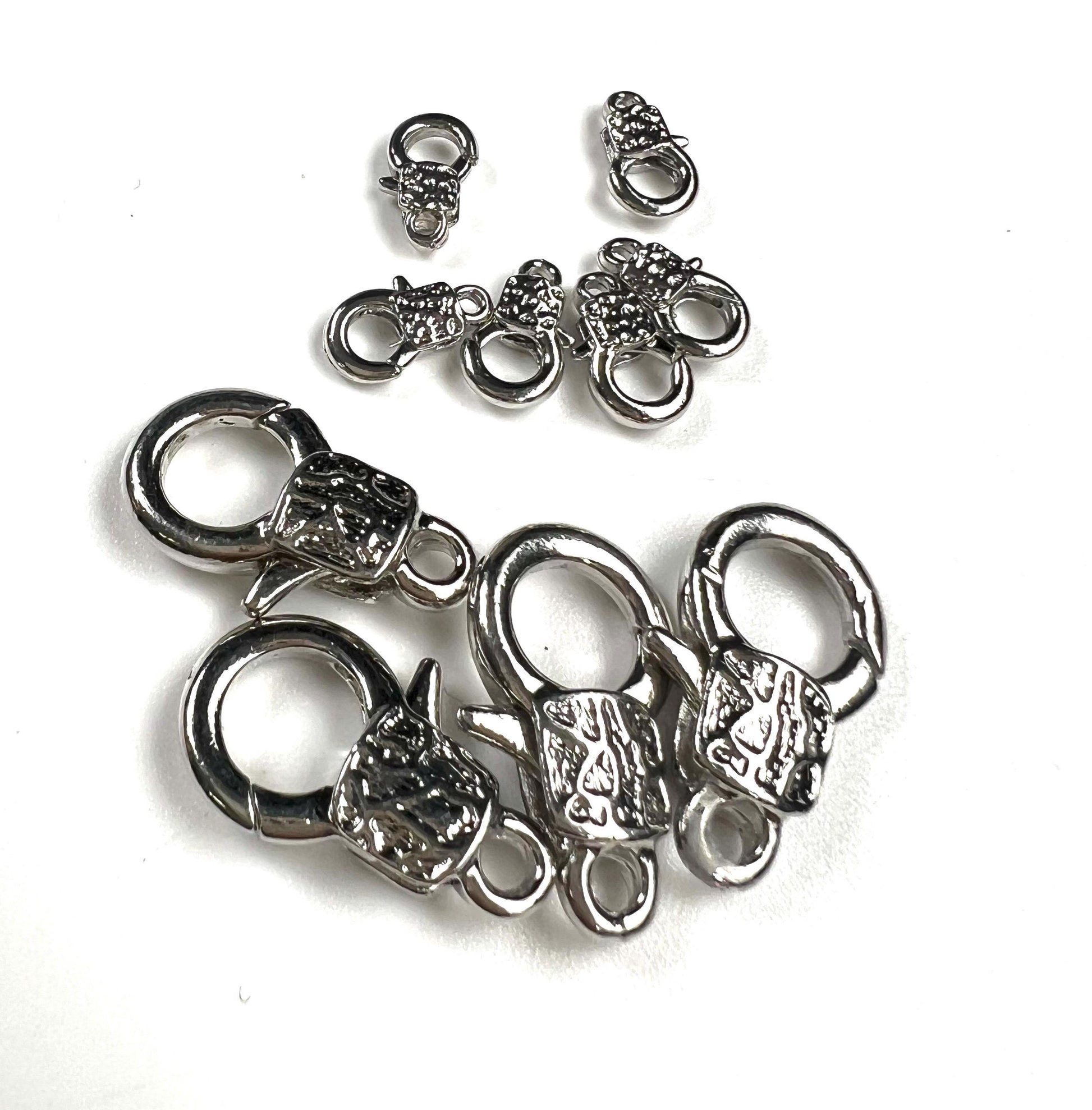Fancy lobster claw clasp, both side art decorated 13x23mm Rhodium Silver Lobster Clasp, high quality, heavy duty, anti tarnish 1 Pc or bulk