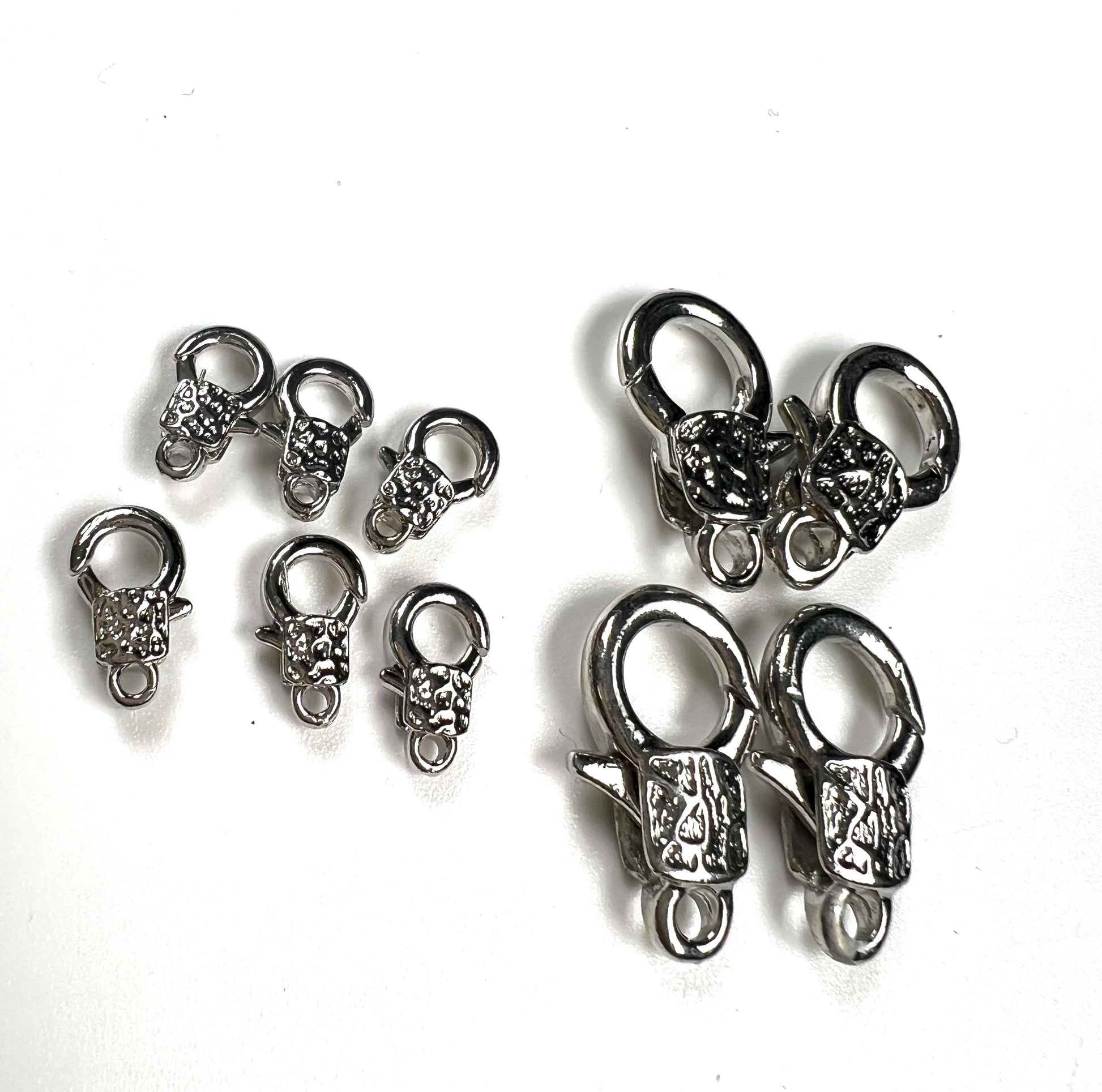 Fancy lobster claw clasp, both side art decorated 13x23mm Rhodium Silver Lobster Clasp, high quality, heavy duty, anti tarnish 1 Pc or bulk
