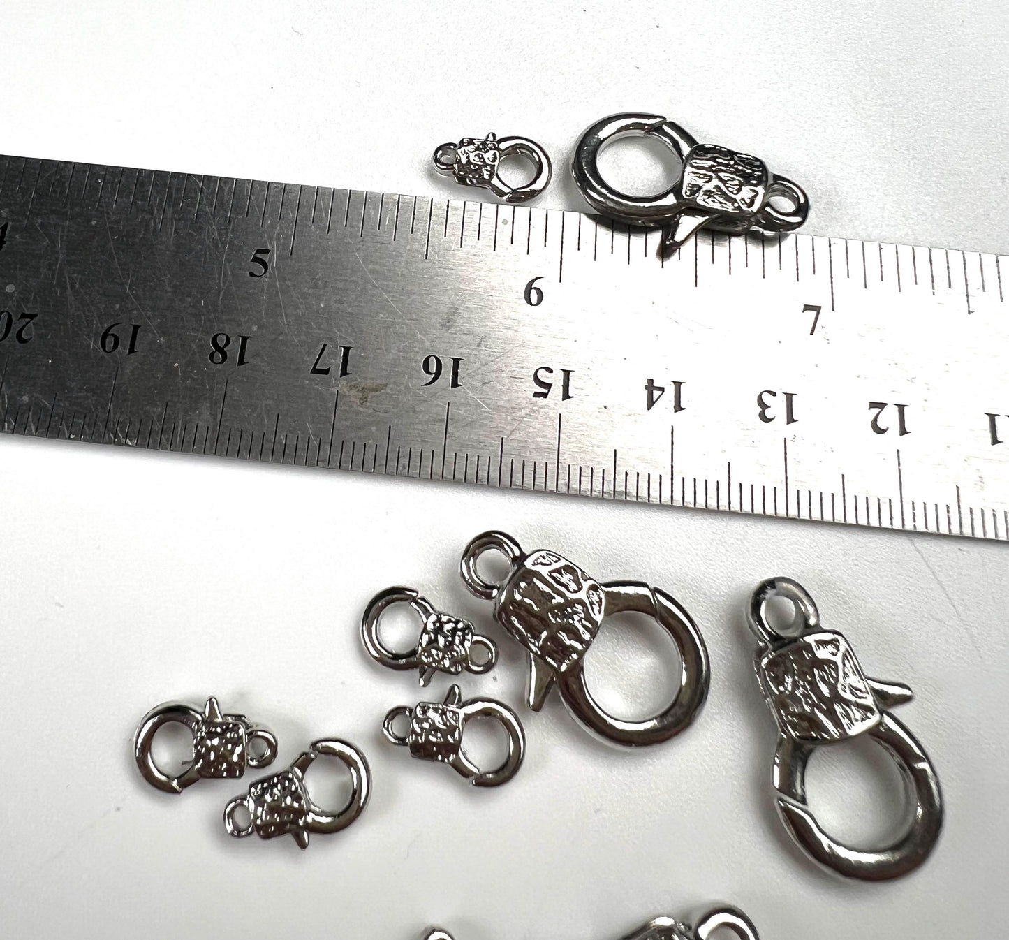 Fancy lobster claw clasp, both side art decorated 13x23mm Rhodium Silver Lobster Clasp, high quality, heavy duty, anti tarnish 1 Pc or bulk