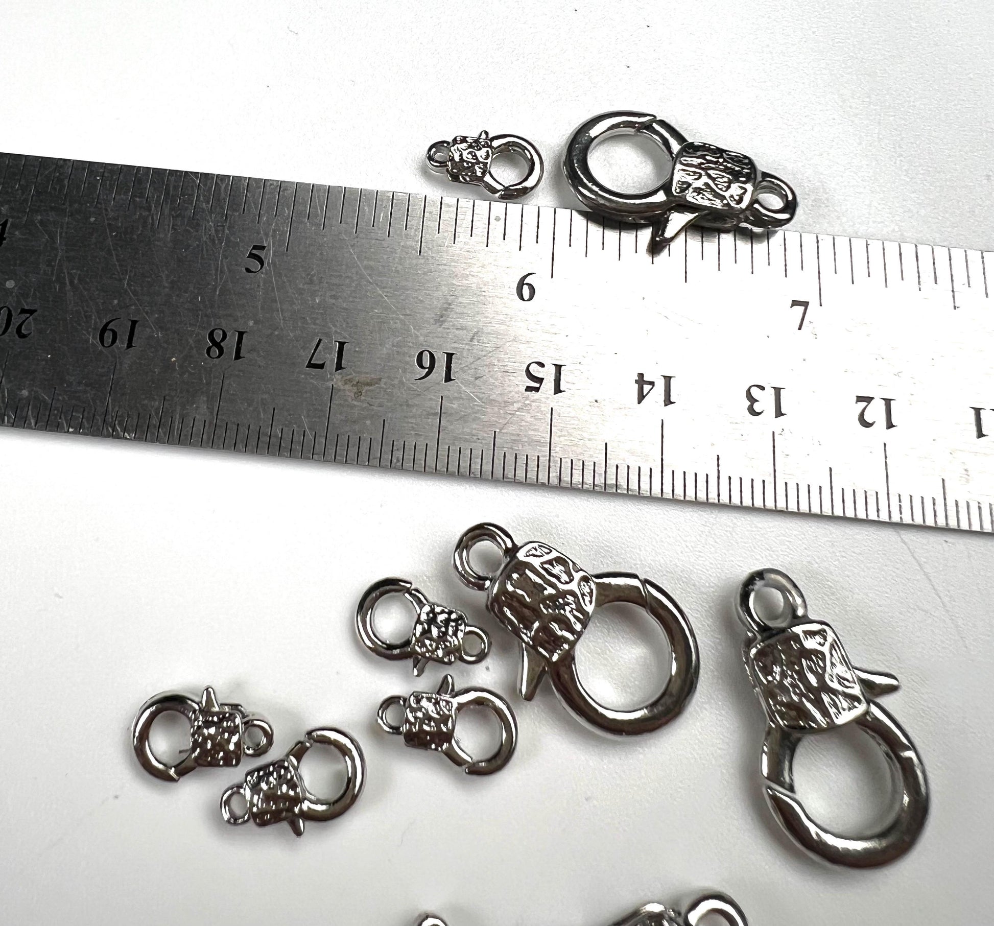 Fancy lobster claw clasp, both side art decorated 13x23mm Rhodium Silver Lobster Clasp, high quality, heavy duty, anti tarnish 1 Pc or bulk