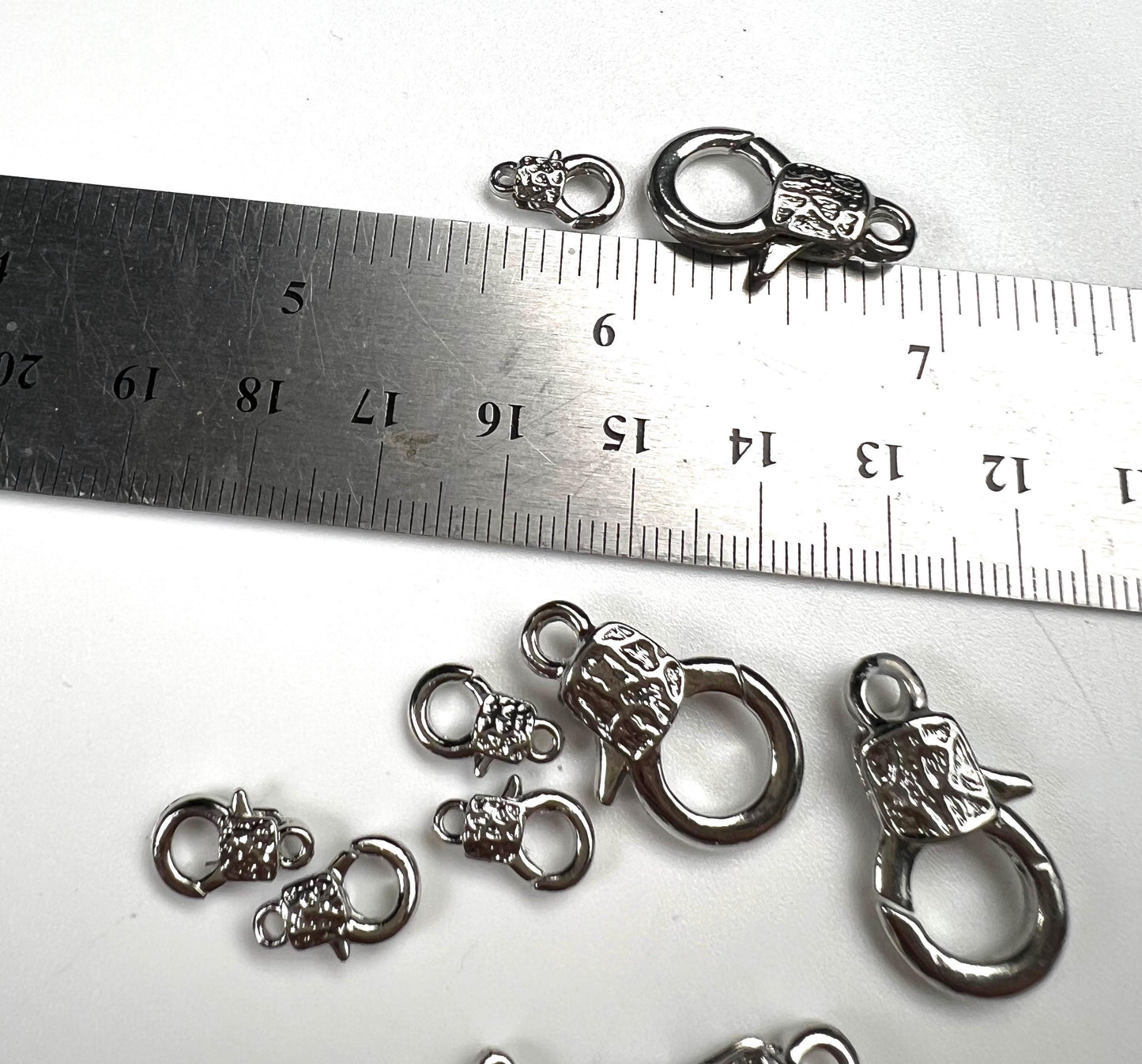 Fancy lobster claw clasp, both side art decorated Rhodium Silver Lobster Clasp, high quality, heavy duty, anti tarnish 2 sizes